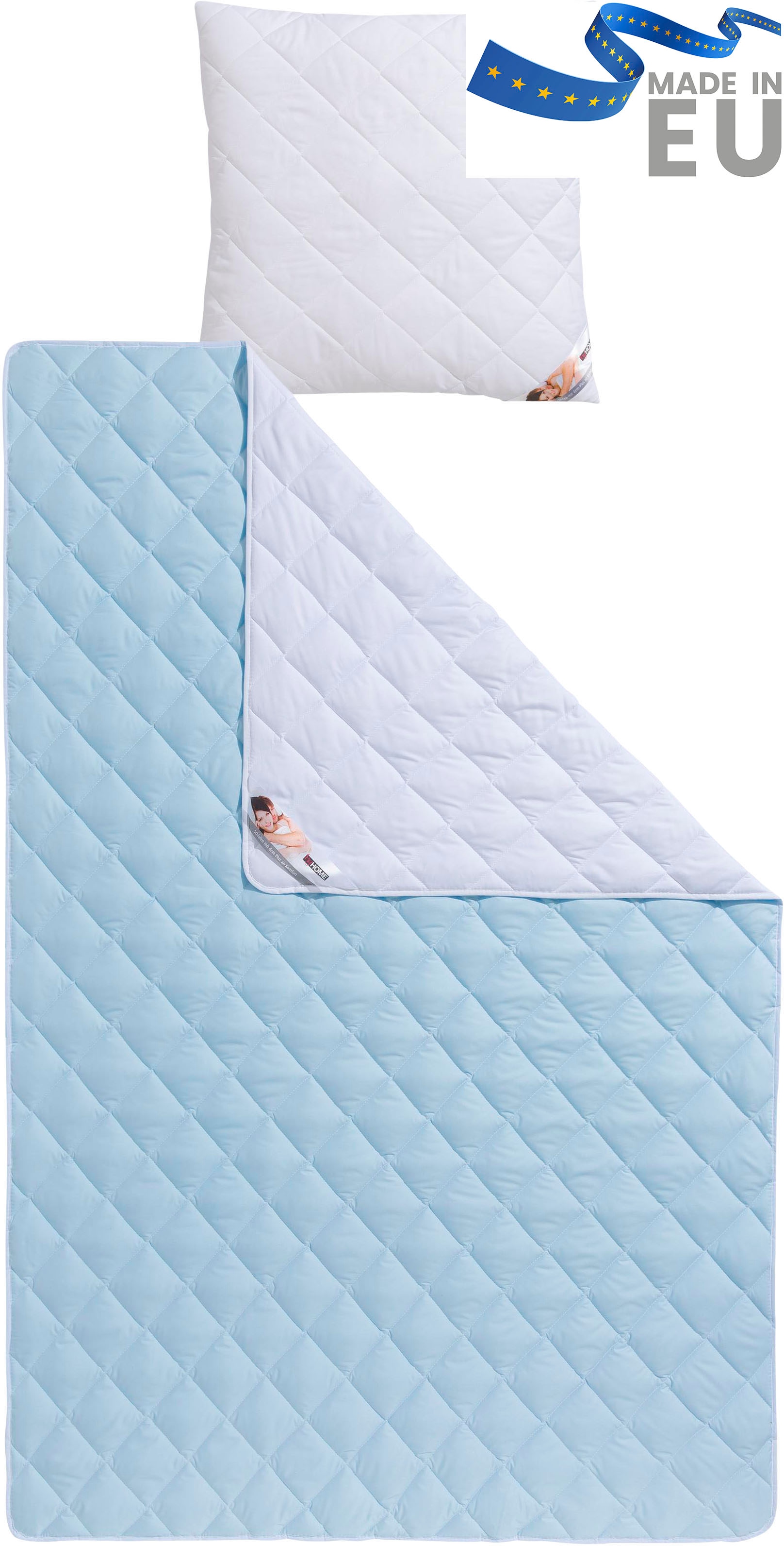 my home Microfaserbettdecke + Kunstfaserkissen »Top Cool, Bettdecke und Kissen im Set 135x200 & 155 x220 cm« mit Sommer- und Winterseite