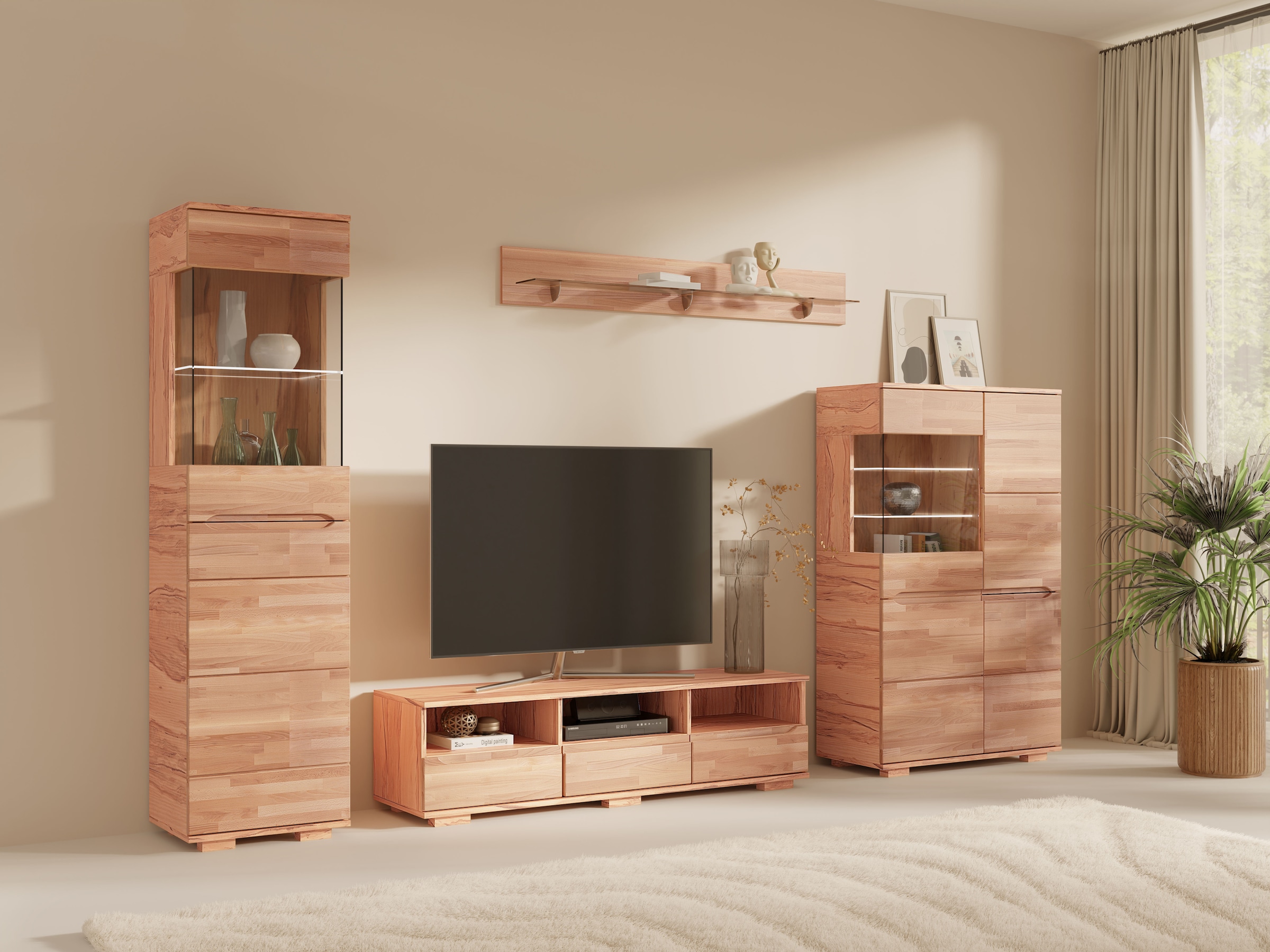 OTTO home Wohnwand »VETRO: besteht aus 2 Vitrinen, 1 Lowboard & 1 Wandregal, Wohnzimmer.« 4 Stk. tlg.