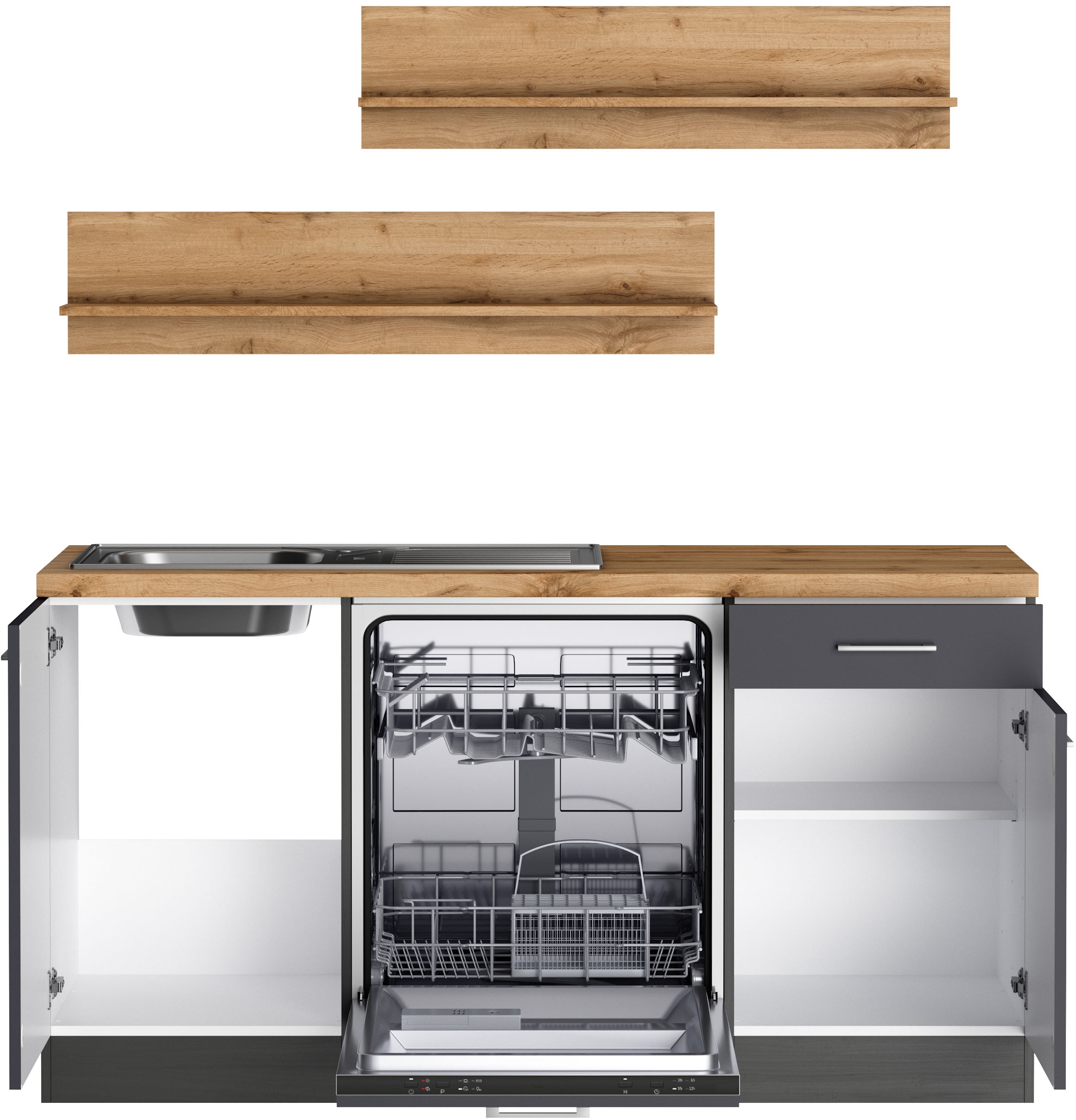 KOCHSTATION Winkelküche »KS-Milan, optional mit Muldenlüfter«, Stellbr.360/220 cm, wahlweise mit E-Geräten, Kochfeld mit Dunstabzug