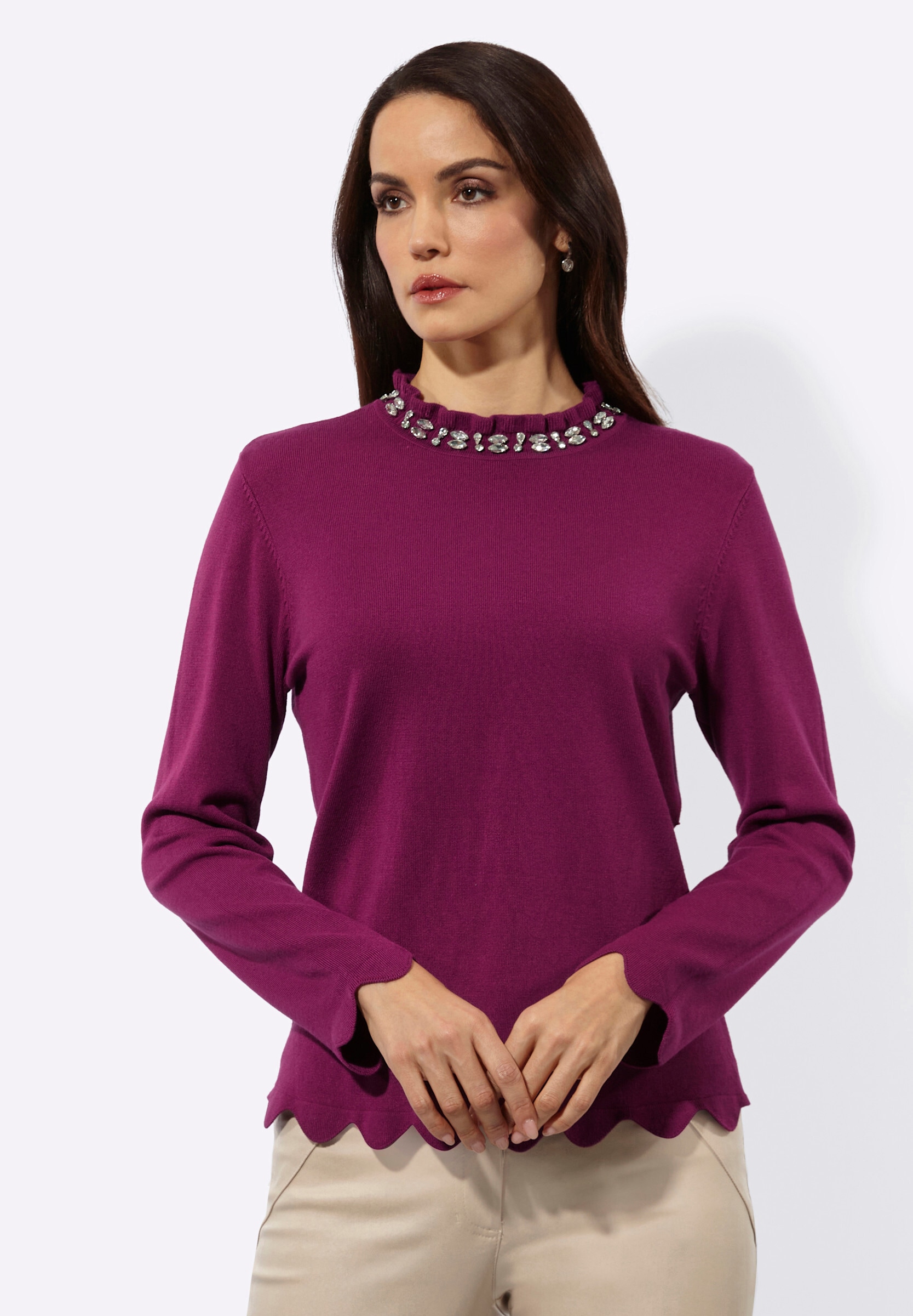creation L Strickpullover »Pullover Langarm-Pullover mit Glitzersteinchen«