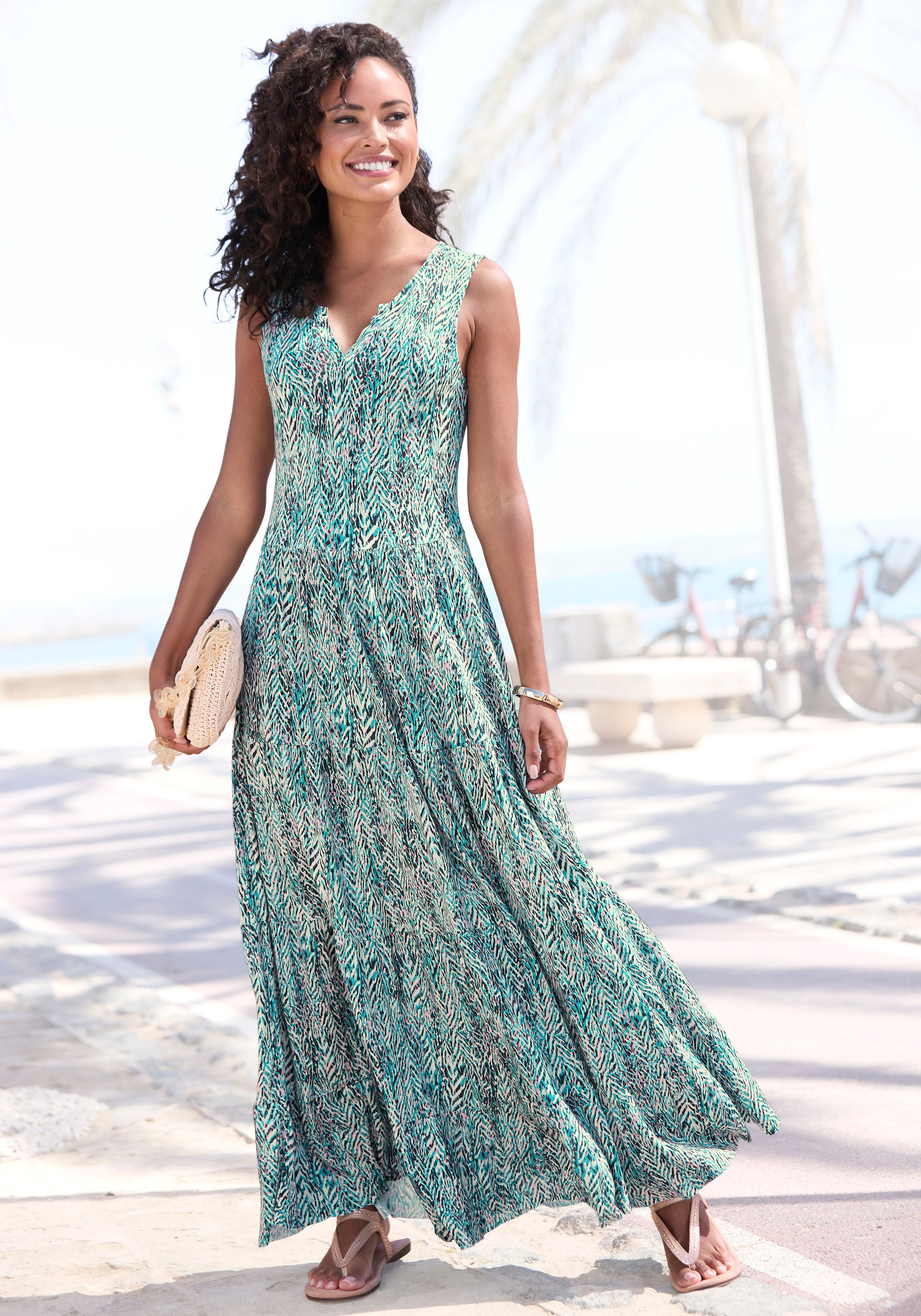 Vivance Maxikleid, mit Alloverdruck, langes Sommerkleid aus Jersey, casual
