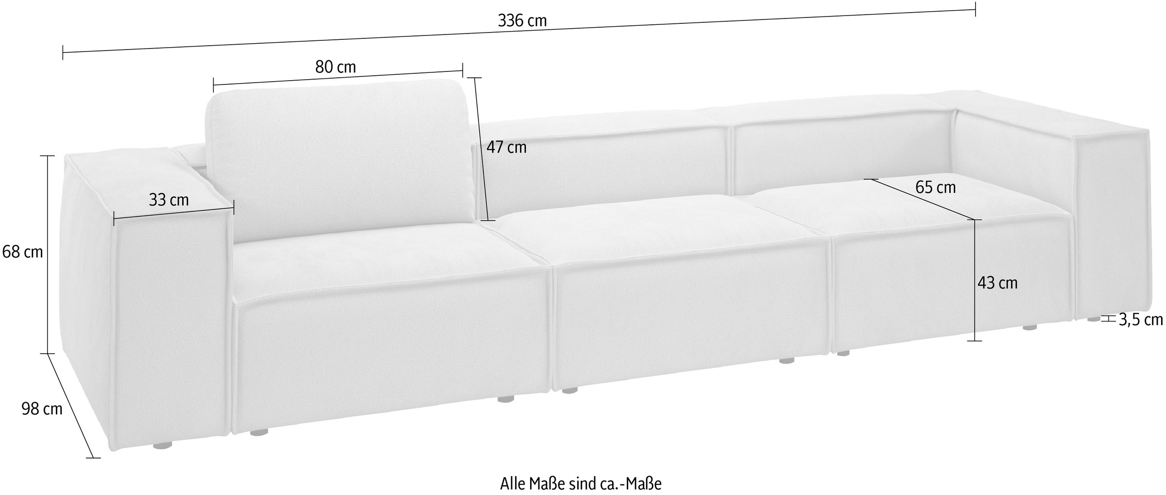 Places of Style 3,5-Sitzer »Watertown, modernes Big-Sofa XXL, 336 cm Breite, auch in Feincord«, Riesiges Designersofa mit viel Platz & weichen Bezügen in Trendfarben