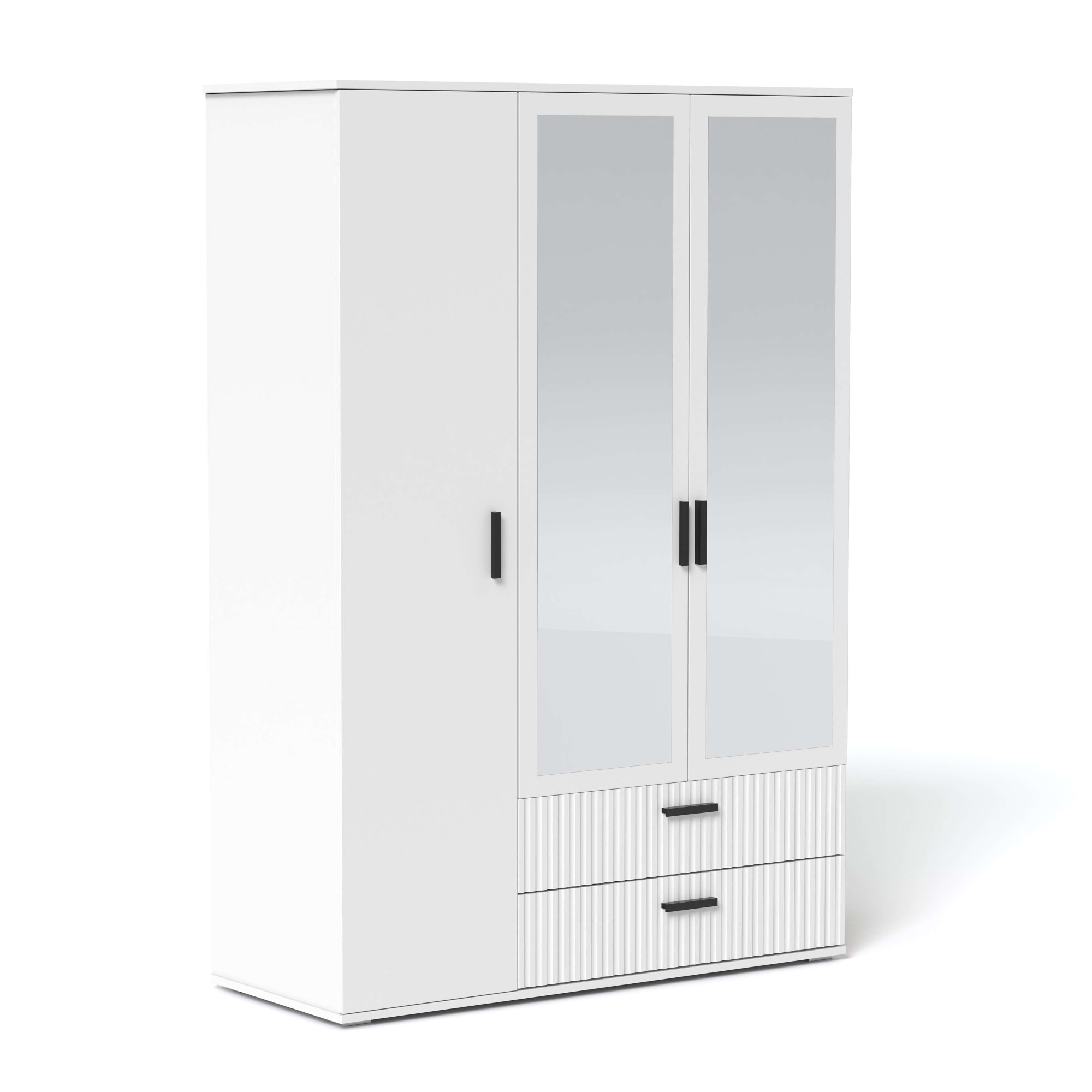 OTTO home Kleiderschrank »KOLLINE, modern mit viel Stauraum & geriffelter Struktur« H/B/T ca. 190/135/52cm,  Garderobe 4 Fächer, Kleiderstange, 2 Schubladen, 2 Spiegel