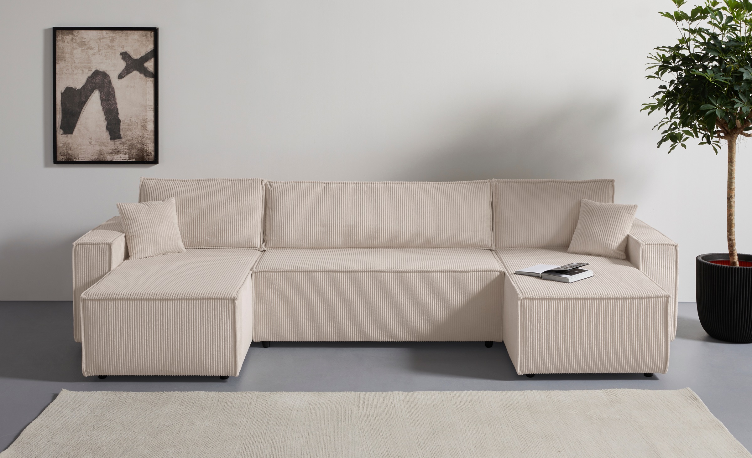 OTTO home Wohnlandschaft »Cassi, 311 cm, U-Form, Schlafsofa, Dauerschläfer, Boxspringfederung«, Schlaffunktion m. Bettkasten (Cord-Bezug