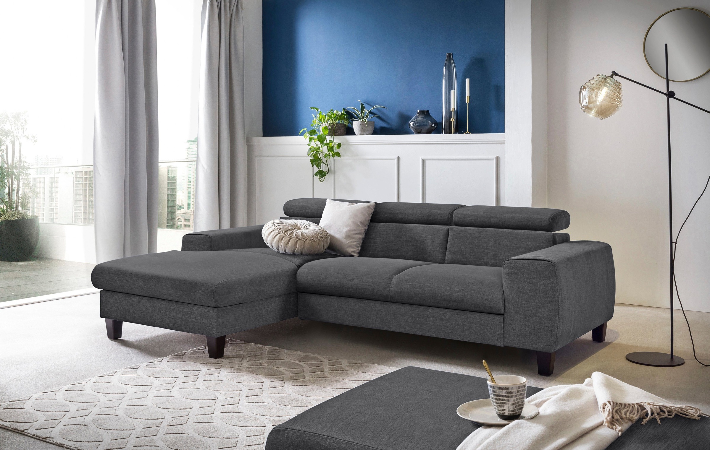 COTTA Polstergarnitur »Morven L-Form«, (Set), Set bestehend aus: Ecksofa mit Kopfteilverstellung & Hocker