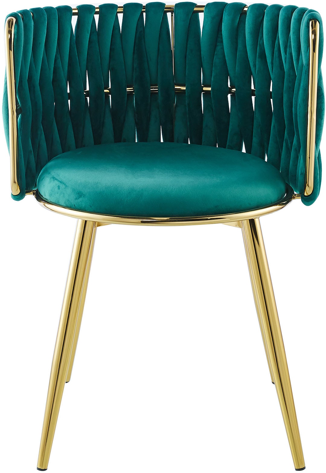 Kayoom »Stuhl Melly 125 2er-Set,tolles Design der Rückenlehne, runde Sitzfläch« (Set) 2 Stk.ausgefallen geflochtene Rückenlehne, Samtbezug, goldene Beine