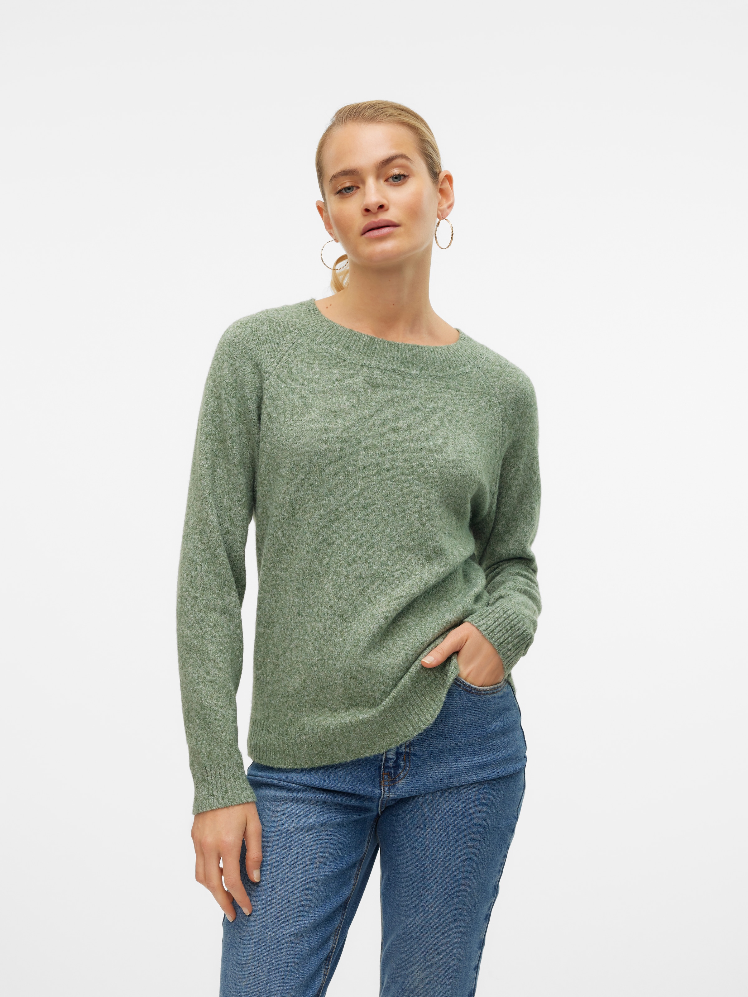 Vero Moda Rundhalspullover »VMDOFFY LS O-NECK BLOUSE GA NOOS« Materialmix, regular fit