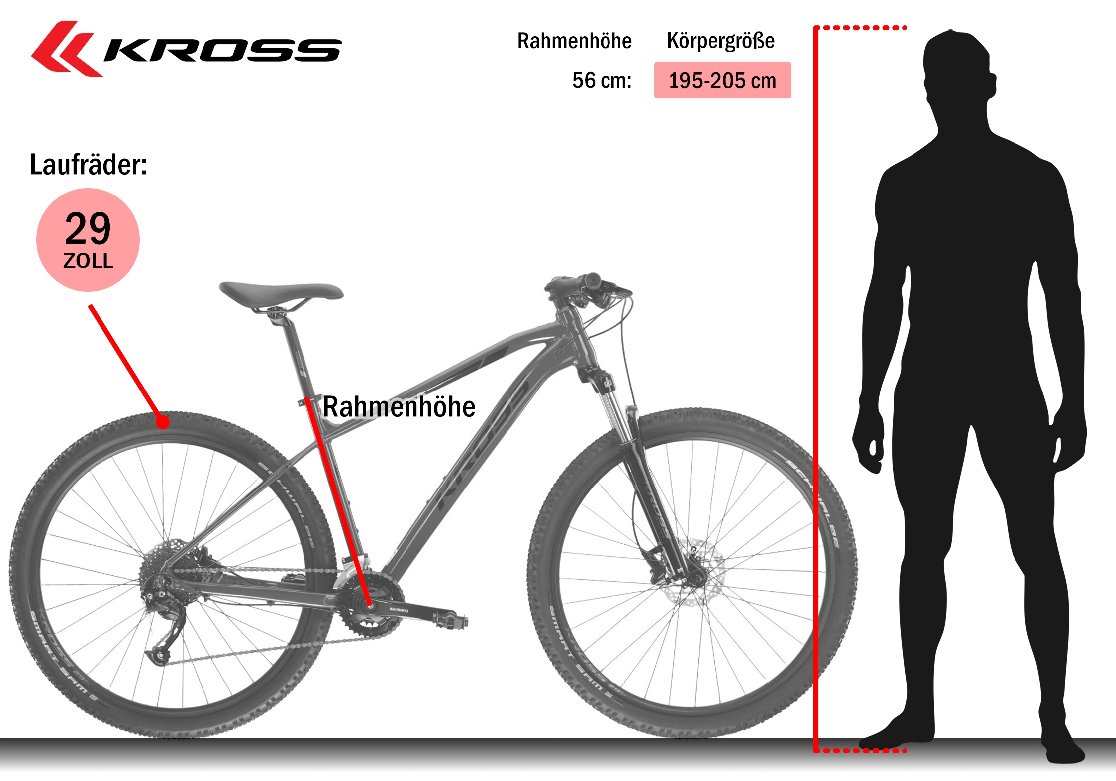 Kross Mountainbike »KROSS MTB Hardtail Level 1.0 29" rot 18 Gänge« 18 Gang Shimano Altus M2000 Schaltwerk Kettenschaltung