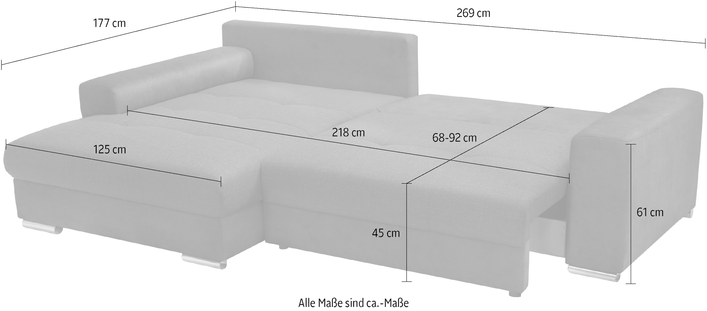 exxpo - sofa fashion Ecksofa »Larnaca, inkl. Bettfunktion und Bettkasten, bequem und komfortabel,«, mit extrabreiten Rückenkissen und 2 Zierkissen
