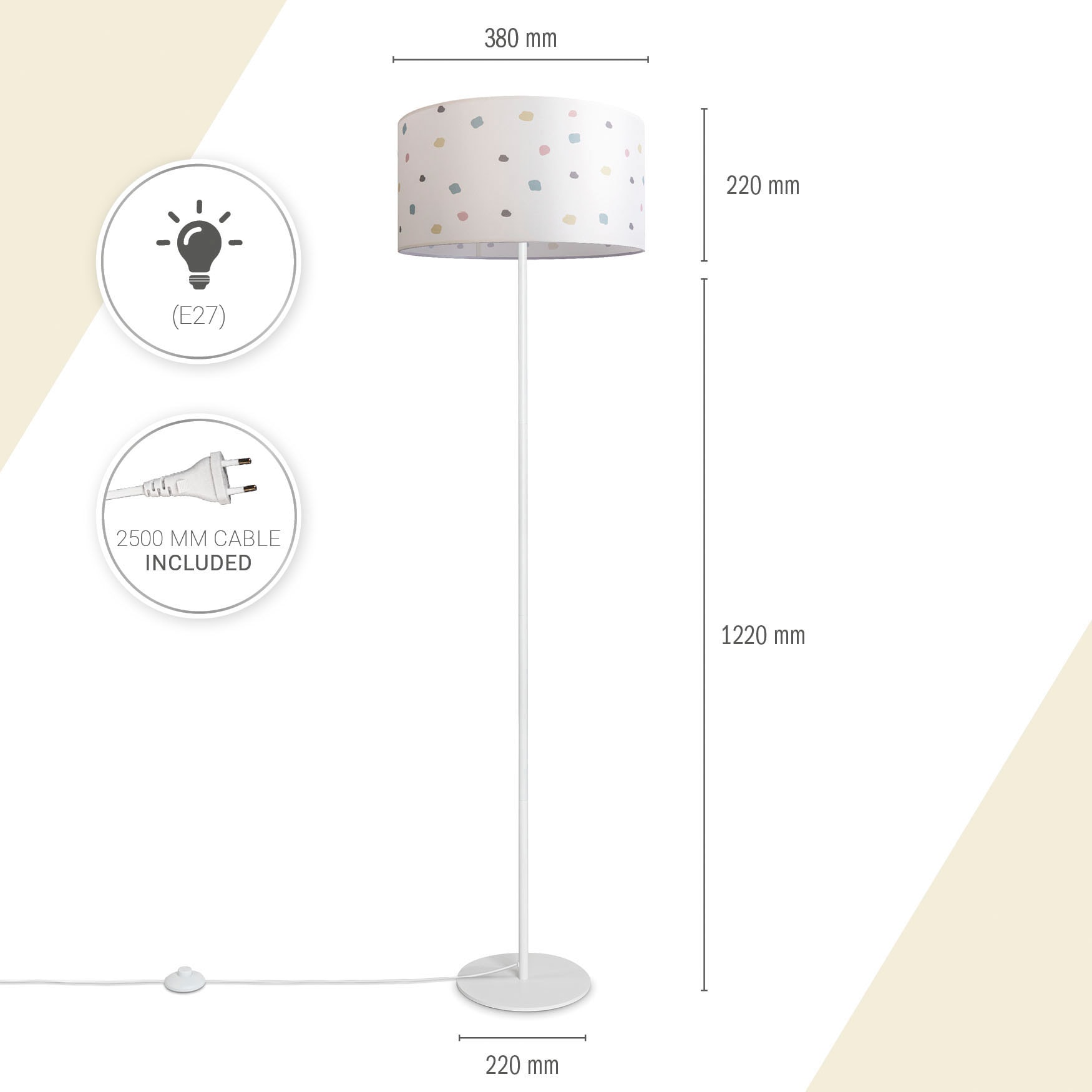 im Lampenschirm Paco Dots«, Shop E27 Online Wohnzimmer »Luca Punkte bestellen OTTO Home Textil Stoffschirm Stehlampe Stoff Rund