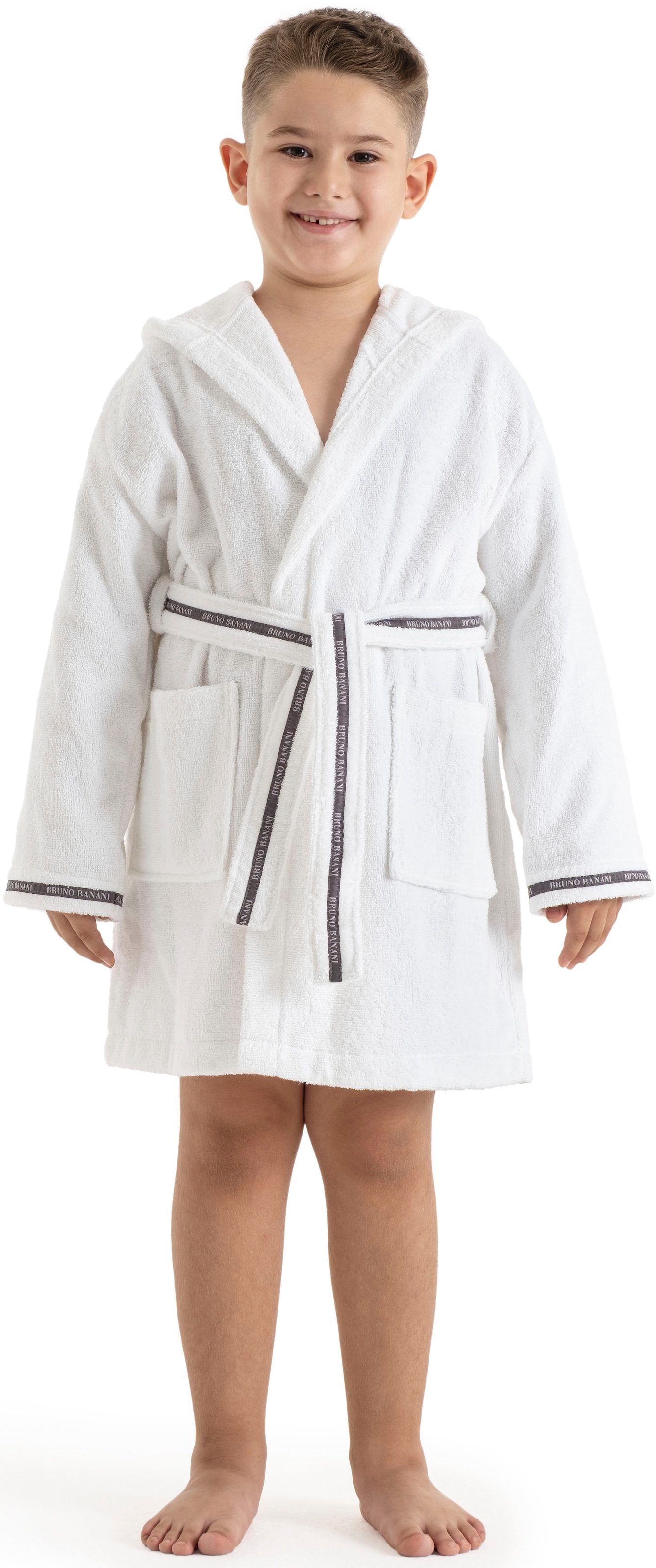 Bruno Banani Kinderbademantel »Danny, Ideal für Zuhause, Schwimmbad oder im Urlaub«, (1 St.), mit Logostreifen, aus 100% Baumwolle