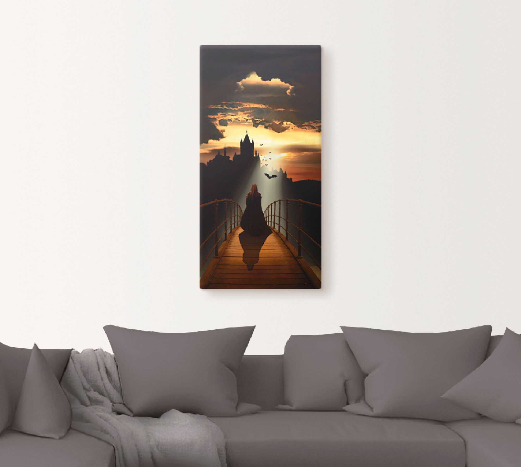 Artland Wandbild »Der Mönch auf dem Weg zur Burg«, Dark Fantasy, (1 St.), als Leinwandbild, Poster in verschied. Größen