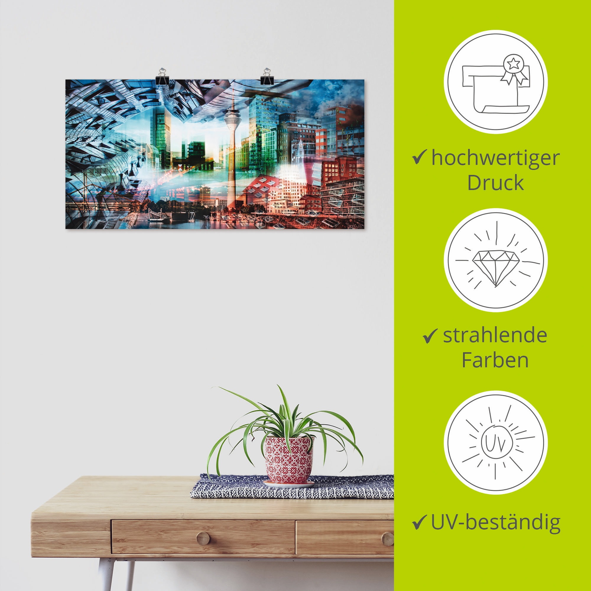 Artland Poster »Düsseldorf Skyline Collage VII« Architektonische Elemente 1 Stk. tlg. ohne Rahmen