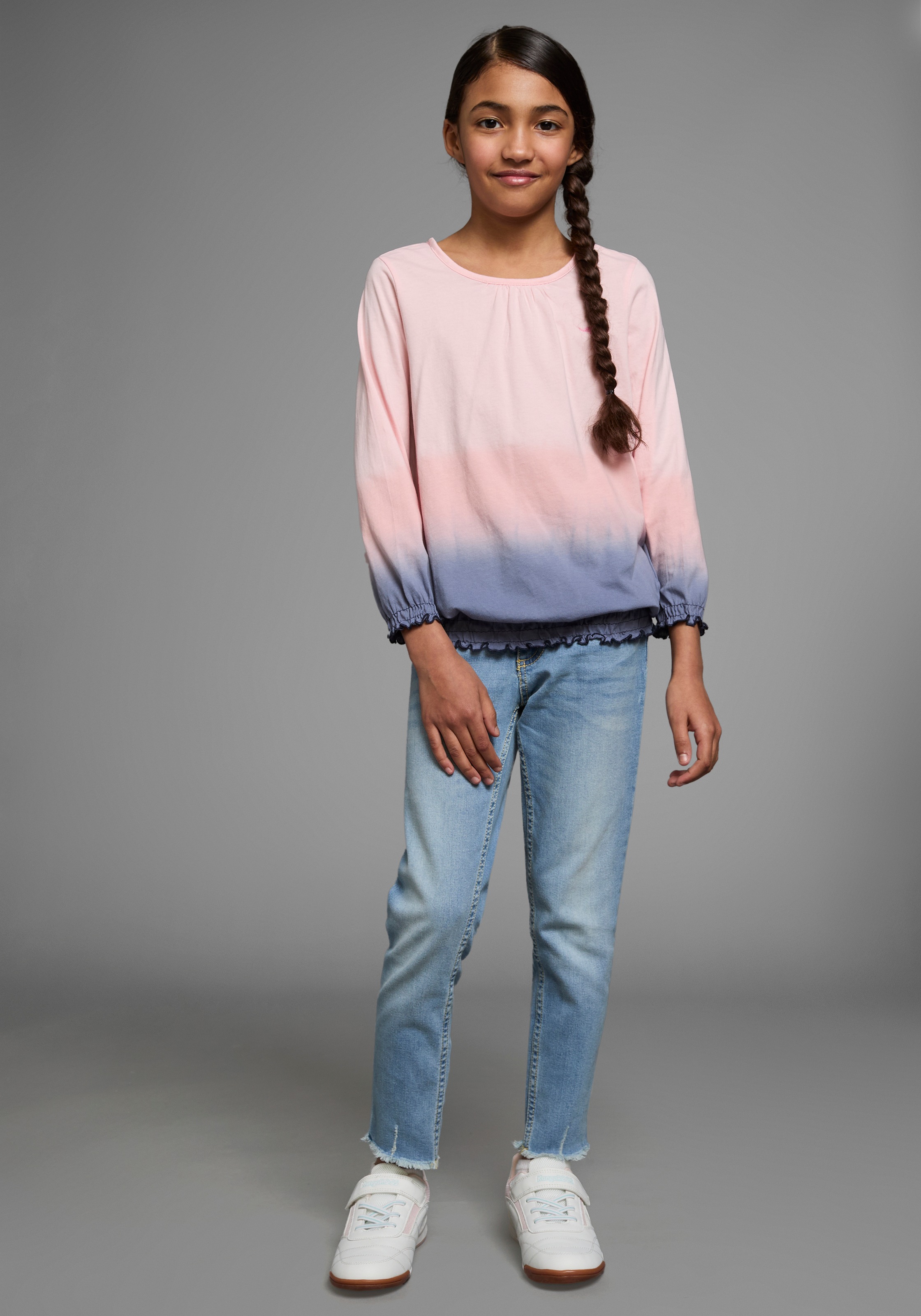 KangaROOS 3/4-Arm-Shirt, 3/4-Arm, hüftlange Passform, Batikmuster, Rundhalsausschnitt