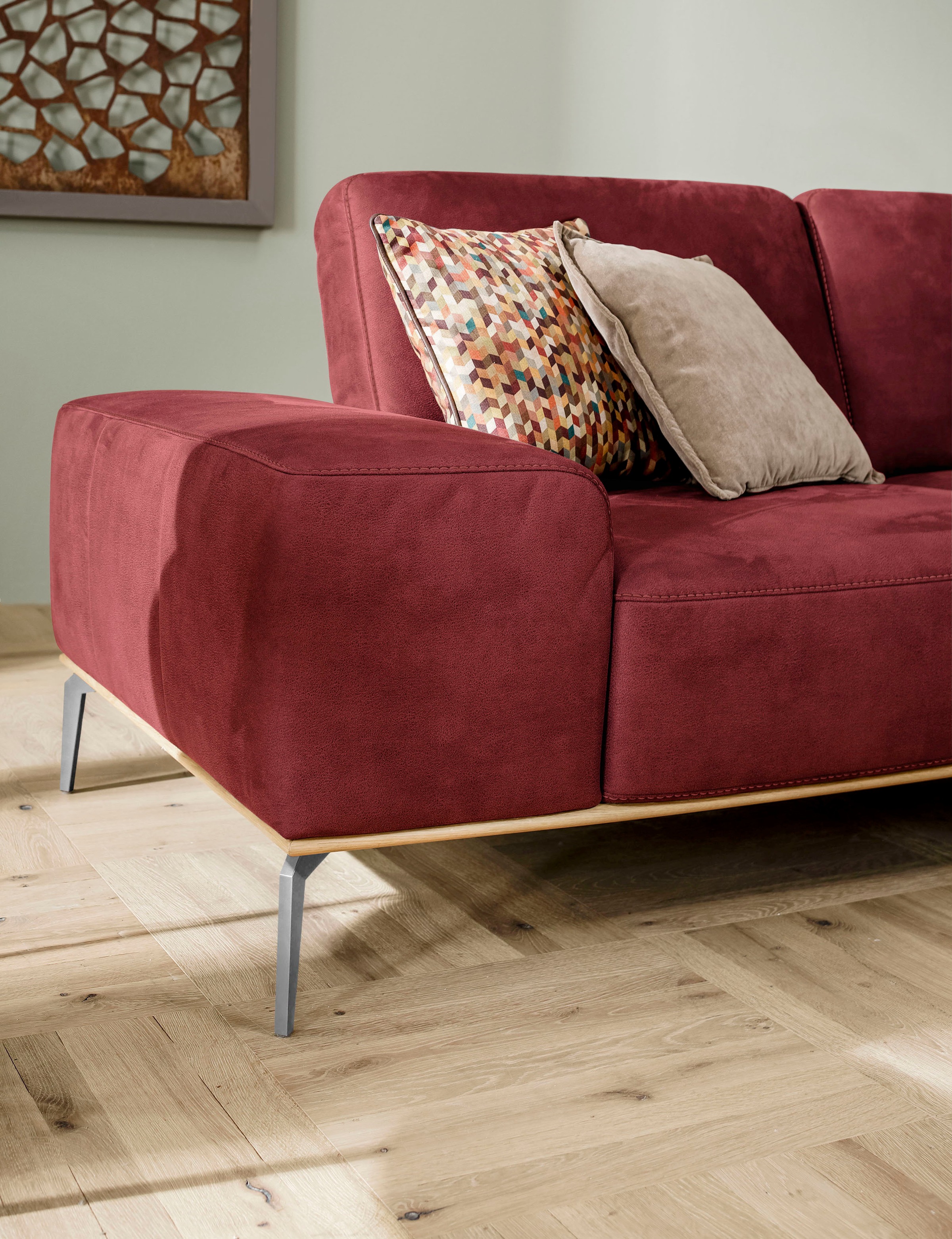 W.SCHILLIG Ecksofa »run, Designsofa, bequem, L-Form«, mit elegantem Holzsockel, Füße in Chrom glänzend, Breite 299 cm