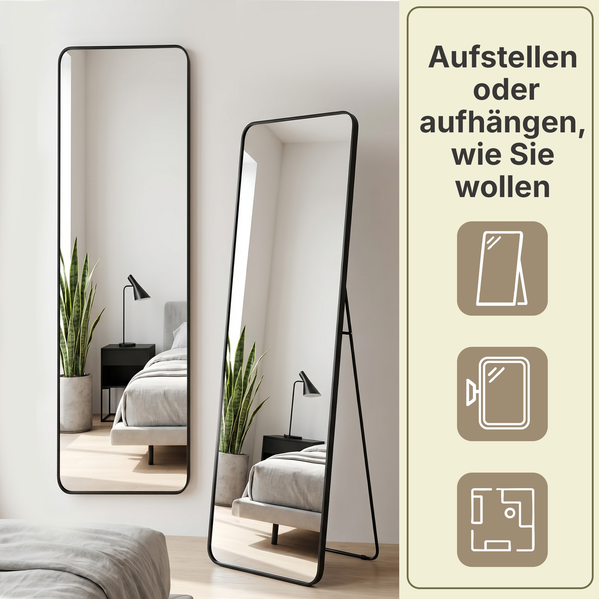 OTTO home Spiegel »Standspiegel Addrik, wahlweise in 2 Größen 150x40cm oder 160x50cm« Ganzkörperspiegel mit Sicherheitsglas, in verschiedenen Farben