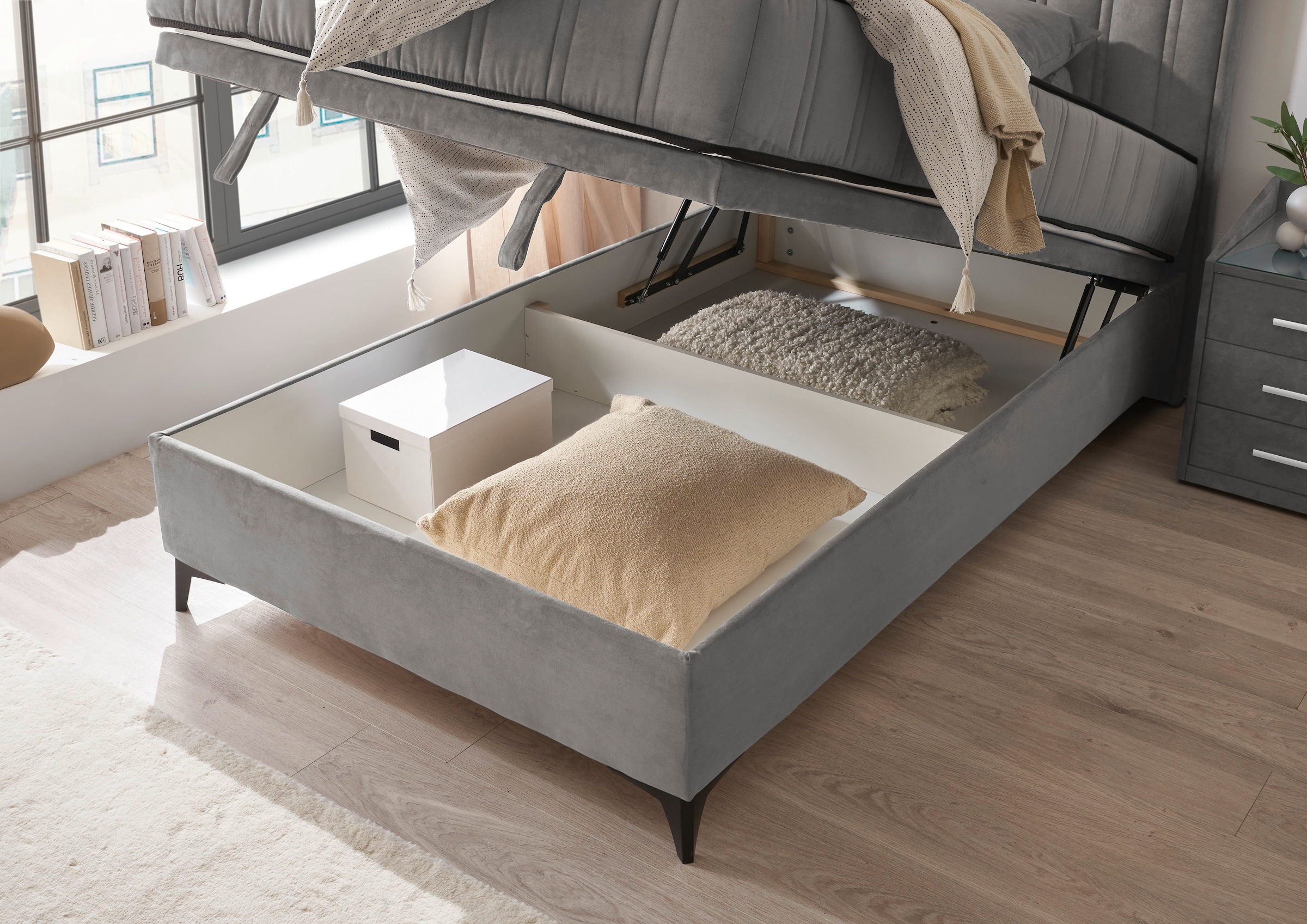 ED EXCITING DESIGN Boxbett »Monroe inkl. Bettkasten, erhältlich in den Breiten 120cm & 140cm« Duo-Matratze - feste Seite mit Kokosmatte