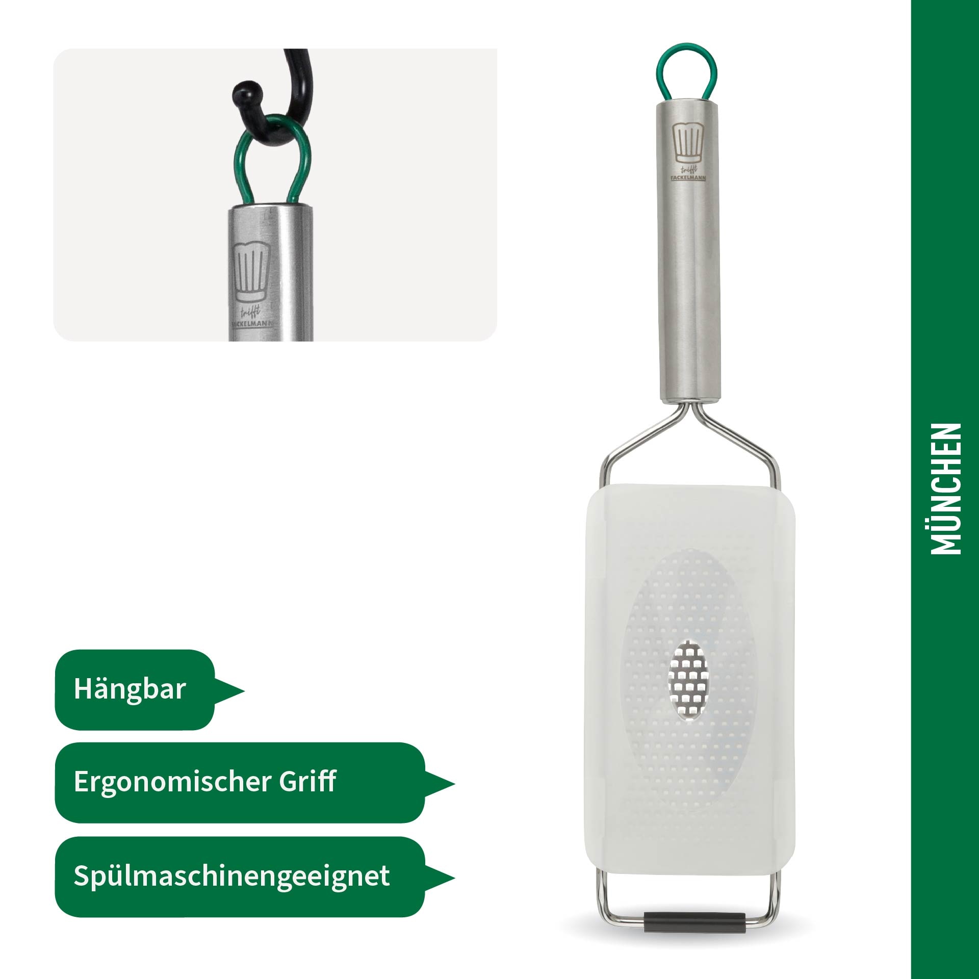 Chefkoch trifft Fackelmann Küchenreibe »München, aus Edelstahl, Reibe fein – hochwertige Ausführung« perfekt für Küchenprofis, spülmaschinengeeignet