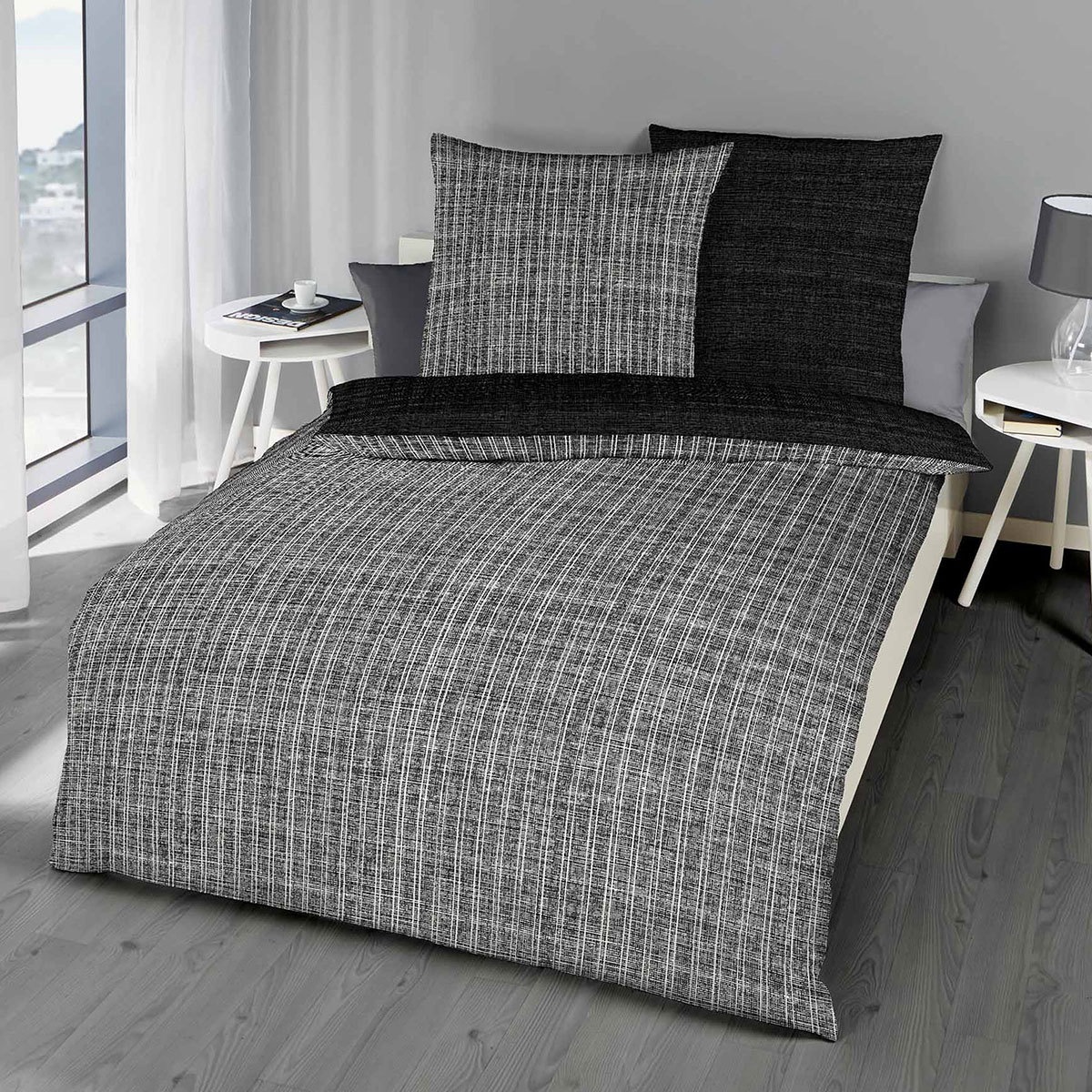 BETTWARENSHOP Wendebettwäsche »Winterblack«, (3 tlg.), kuschlig warme Biberwäsche mit feinem Design