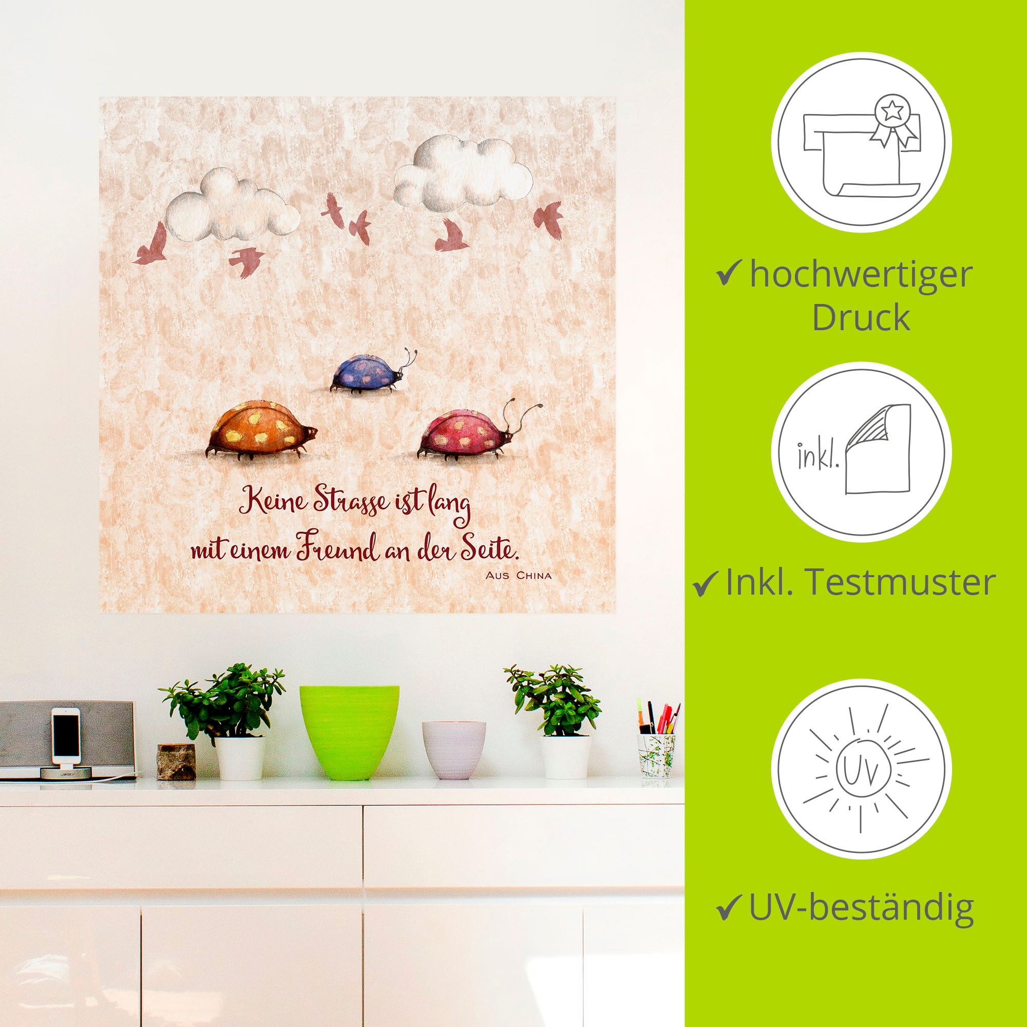 Artland Wandbild »Lebensweisheit Freunde«, Tiere, (1 St.), als Alubild, Outdoorbild, Leinwandbild, Poster, Wandaufkleber