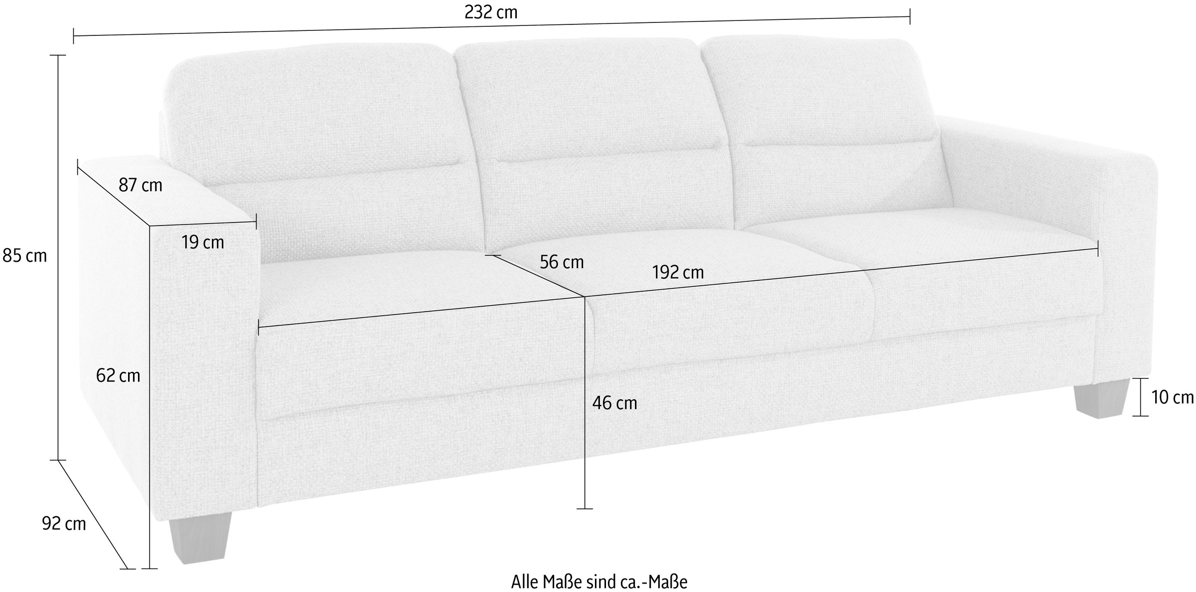 TRENDMANUFAKTUR 3-Sitzer »Chamber mit hohem Sitzkomfort«, in zeitloser Optik, Kopfstützen optional bestellbar