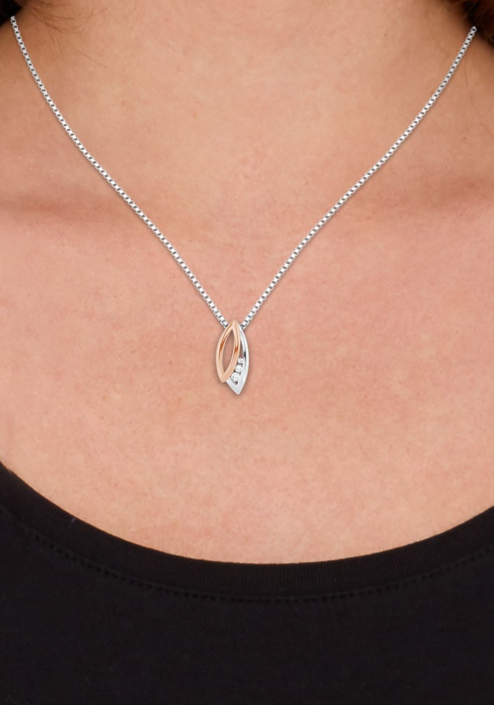 Amor Kette mit Anhänger »Blätter, 2022121«, mit Zirkonia (synth.)