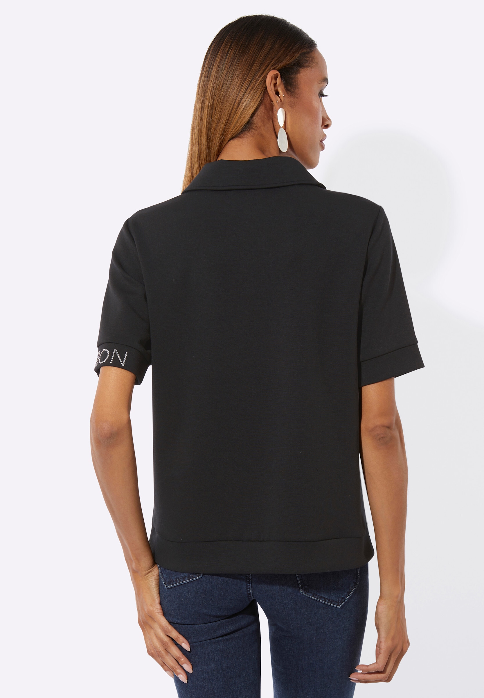 creation L Sweatshirt »Modal-Mix-Sweatshirt Poloshirt mit Glitzersteinchen«
