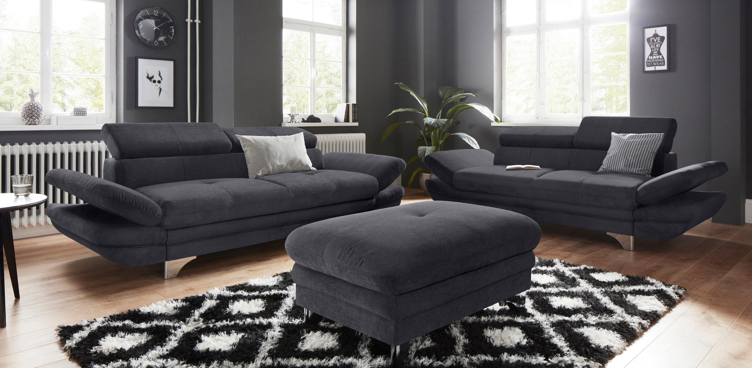 COTTA Polstergarnitur »Enterprise L-Form«, (Set), Set bestehend aus: Ecksofa mit Arm- & Kopfteilverstellung & Hocker