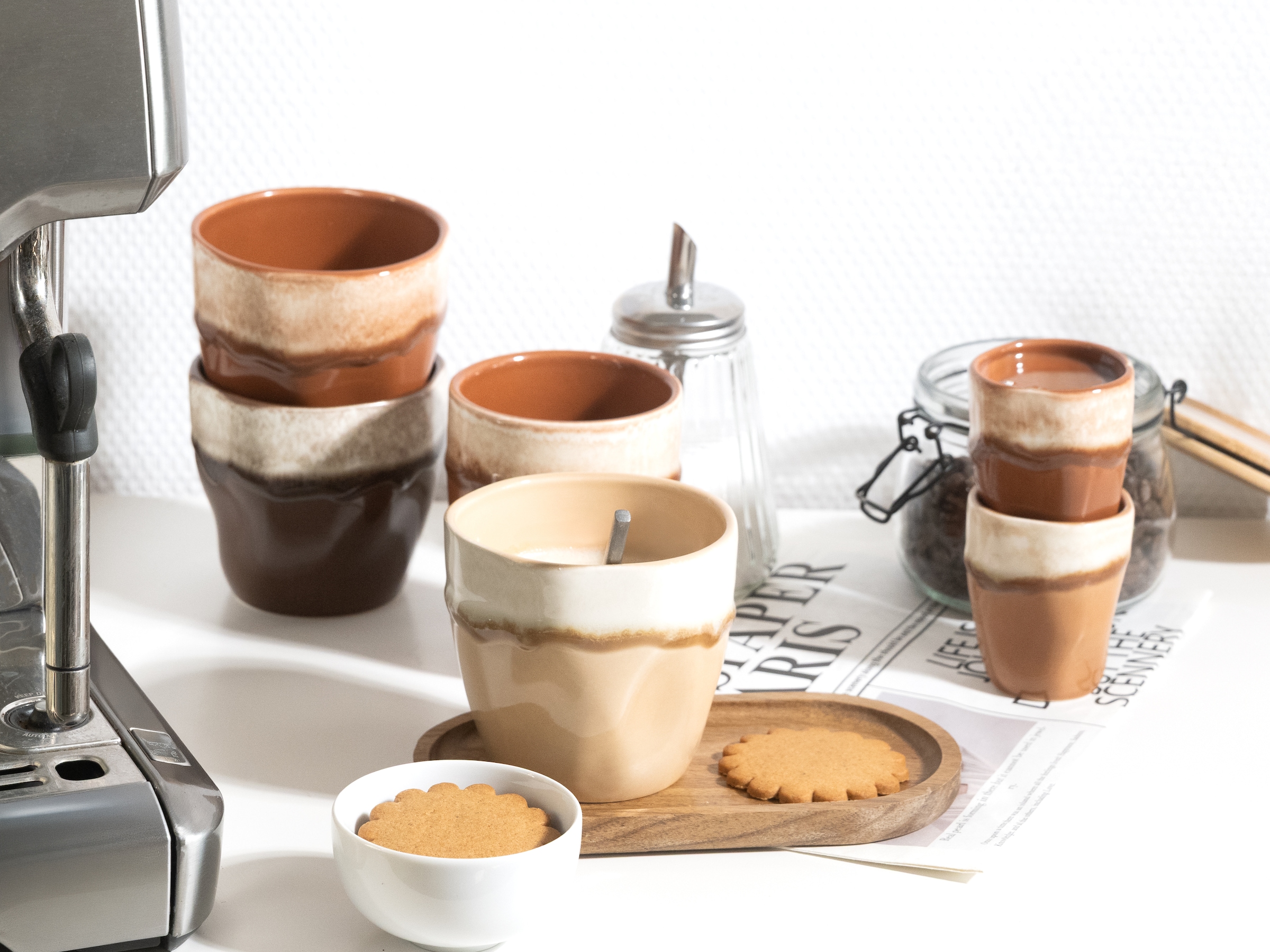 CreaTable Becher »Squeezy Mocha Mousse Teebecher 4-tlg« Einzigartige Optik, Reaktivglasur