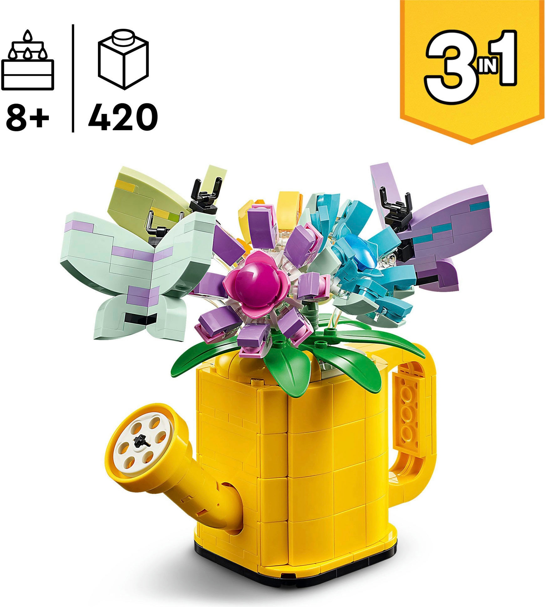 LEGO® Konstruktionsspielsteine »Gießkanne mit Blumen (31149), LEGO Creator 3in1«, (420 St.), Made in Europe