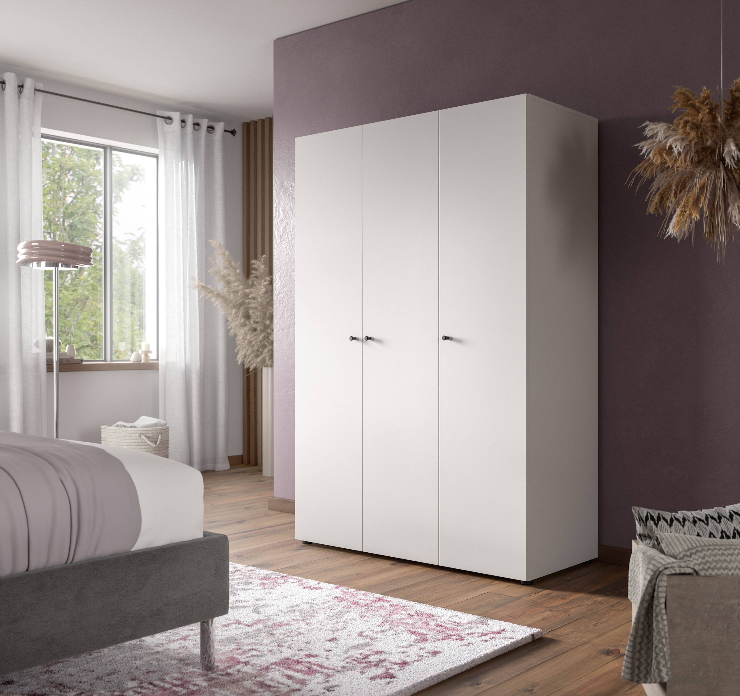 Home affaire Kleiderschrank »BILLINGS, TOPSELLER!, Schlafzimmerschrank, Schrank, Garderobenschrank«, (OTTO BESTSELLER, Garderobe & Schlafzimmer), Breite 130cm, weiß, 3-türig, inkl. 1 Kleiderstangen und 4 Ablageböden