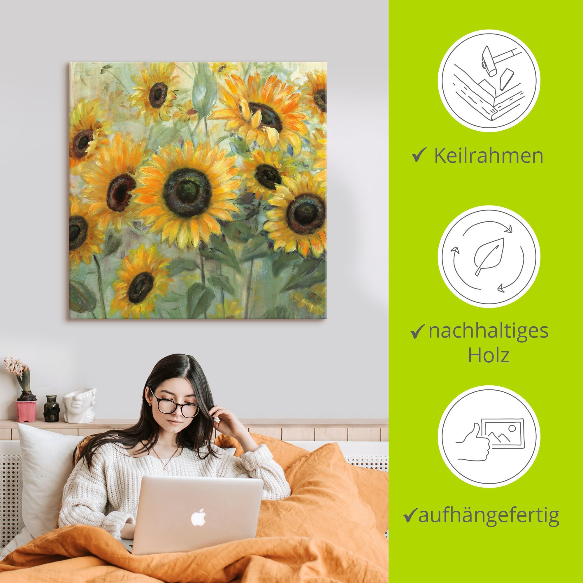 Artland Wandbild »Sonnenblumenwiese«, Blumen, (1 St.), als Leinwandbild, Wandaufkleber in verschied. Größen
