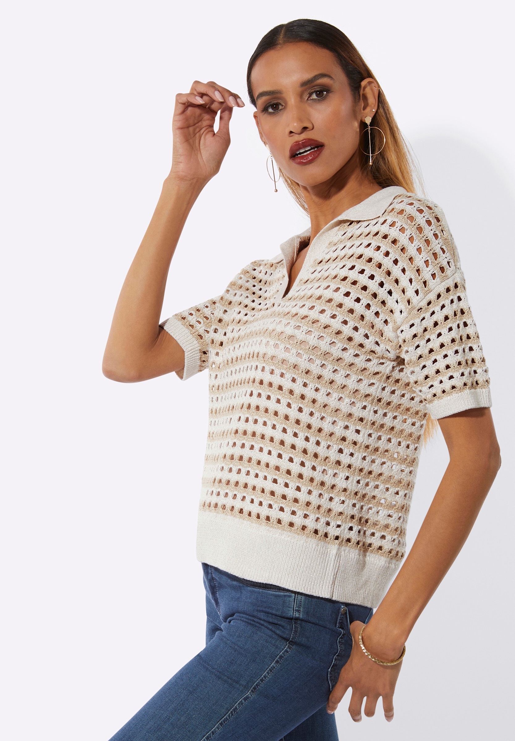creation L Longpullover »Lyocell-Viskose-Pullover Polopullover im Viskose-Polyester-Lyocell-Mix«