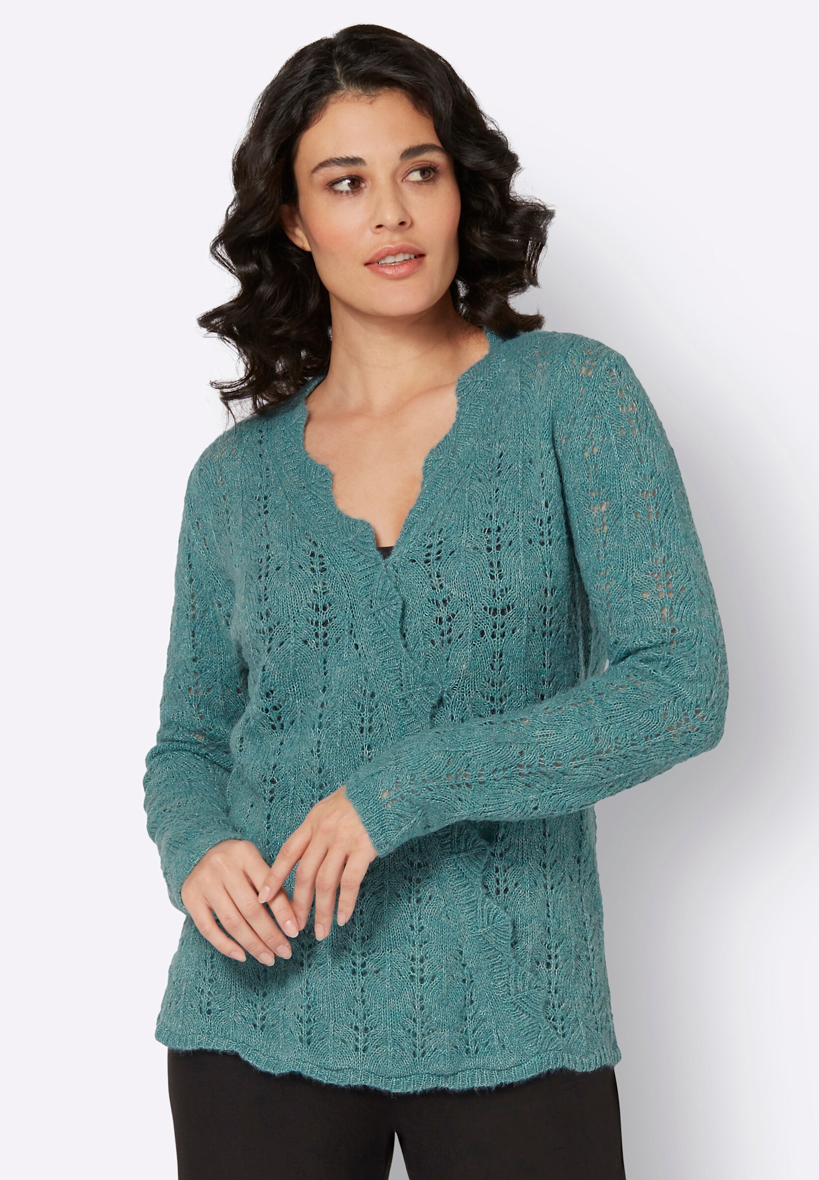 creation L Longpullover »Woll-Mix-Pullover Ajourpullover in Wickel-Optik«