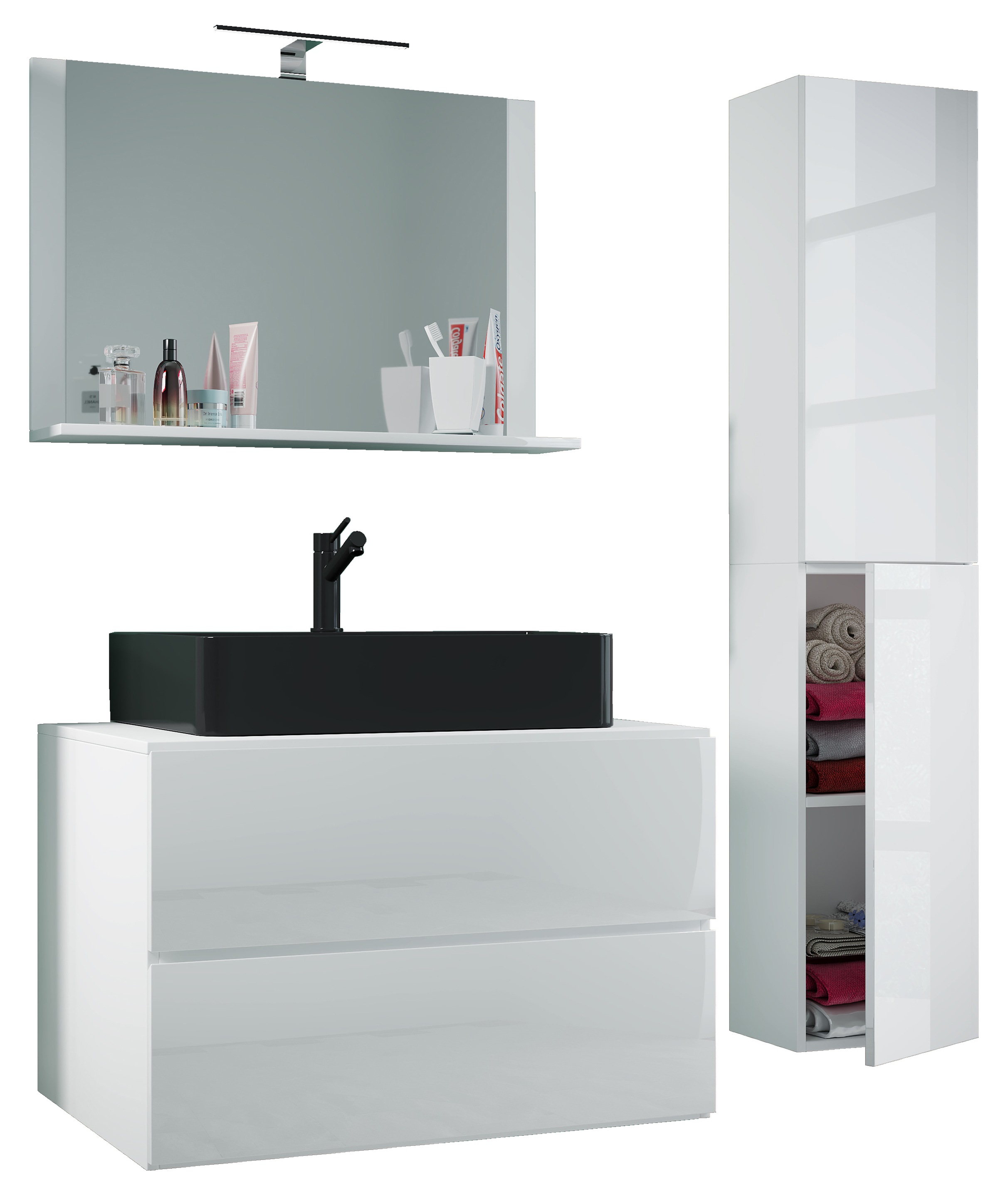 VCM Waschbeckenunterschrank »VCM 4-tlg. Waschplatz Waschtisch Badmöbel Set Waschbecken Lendas-BL Breite 80 cm L Schublade« 4 Stk. tlg.