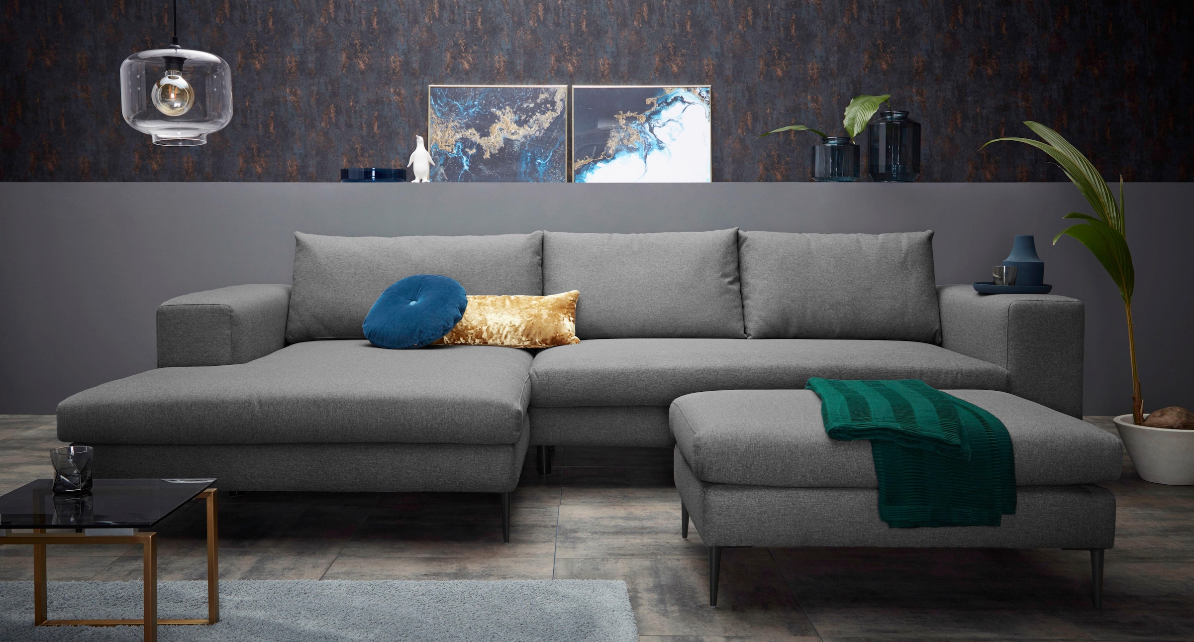 INOSIGN Ecksofa »Aurora, L-Form, mit extra breiter Recamiere, 324 x 170 cm (BxT)«, Designsofa mit tollem Sitzkomfort, extra hohe Metallfüße schwarz