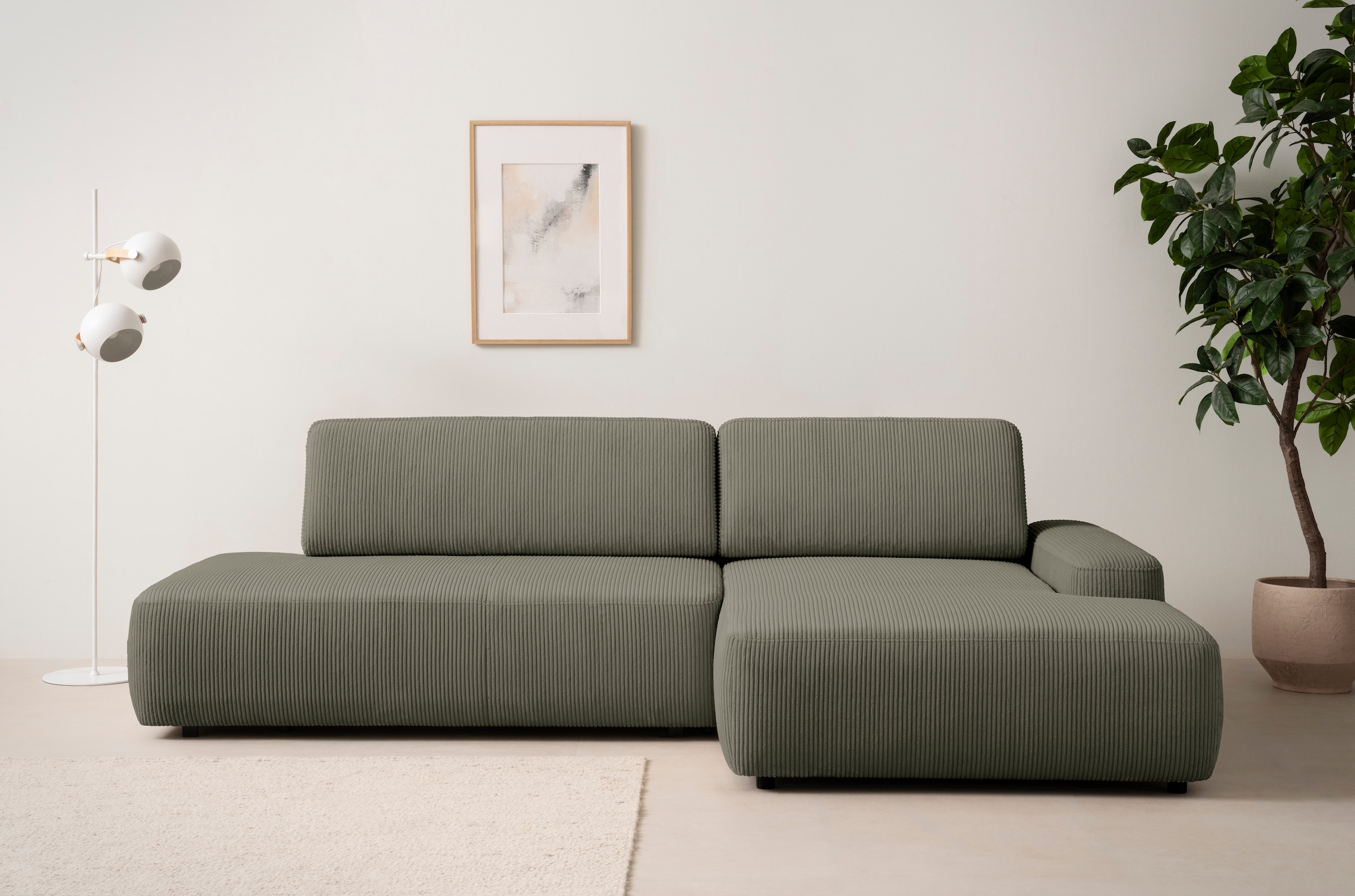 INOSIGN Ecksofa »TORGE, Schlafsofa Cord, Samtvelours u. Strukur fein, Couch in L-Form« Schlaffunktion und Bettkasten, Liegefläche: 210x125 cm, neues Design