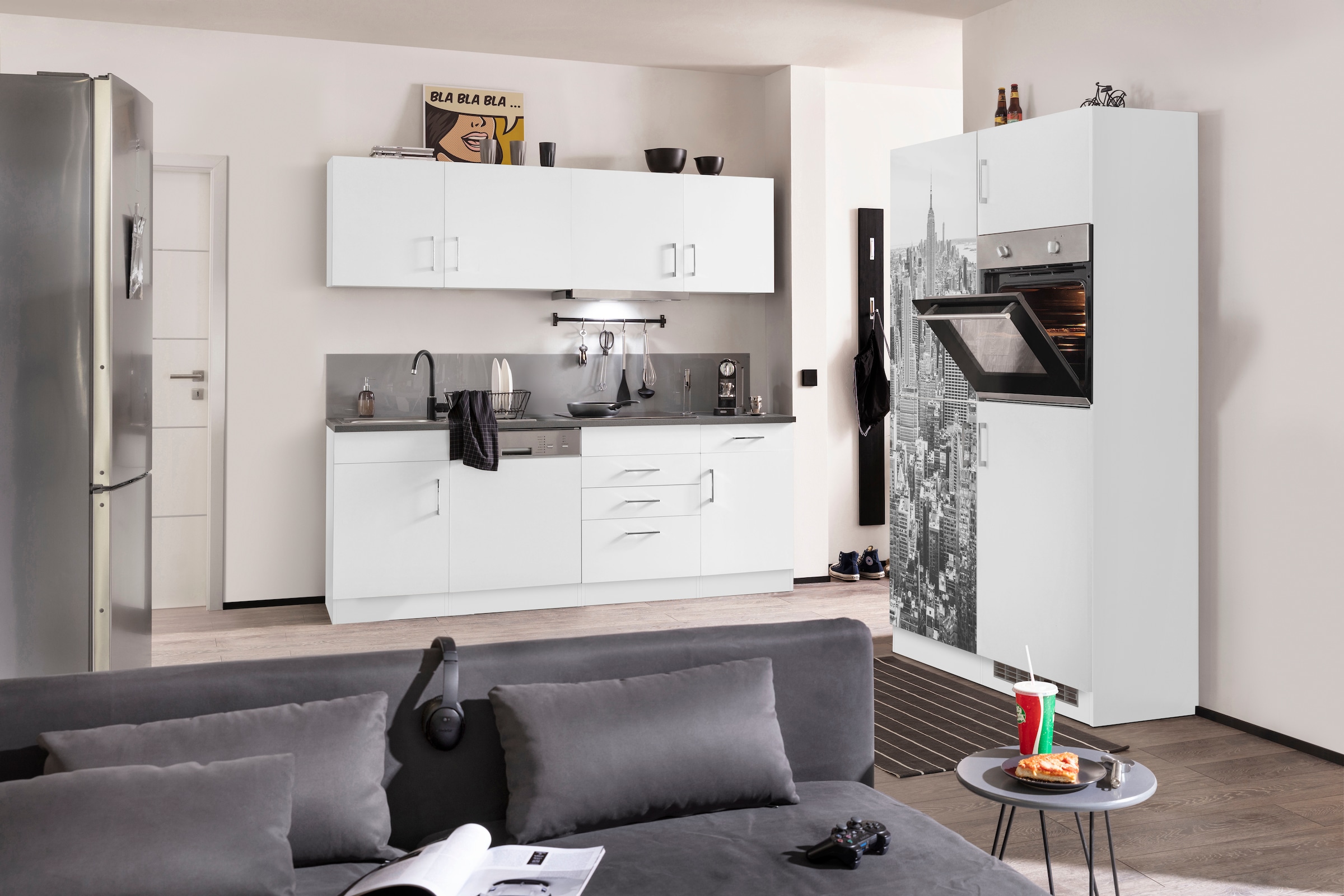 KOCHSTATION Küchenzeile »KS-Paris«, mit E-Geräten, Breite 340 cm, wahlweise mit Induktionskochfeld