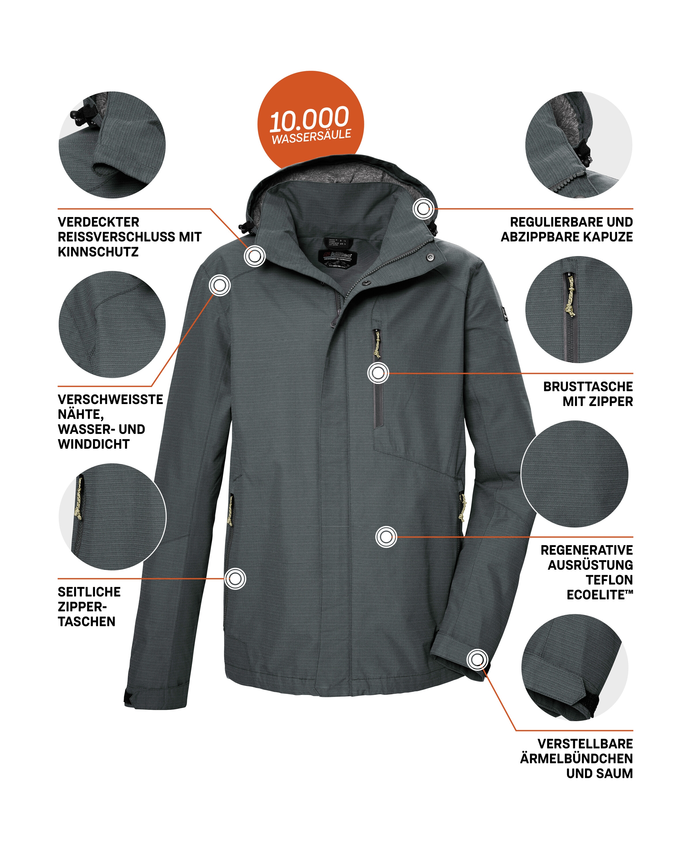 Killtec Funktionsjacke »KOS 256 MN JCKT« Wasser- und winddichte Herrenjacke, atmungsaktiv, abnehmbare Kapuze