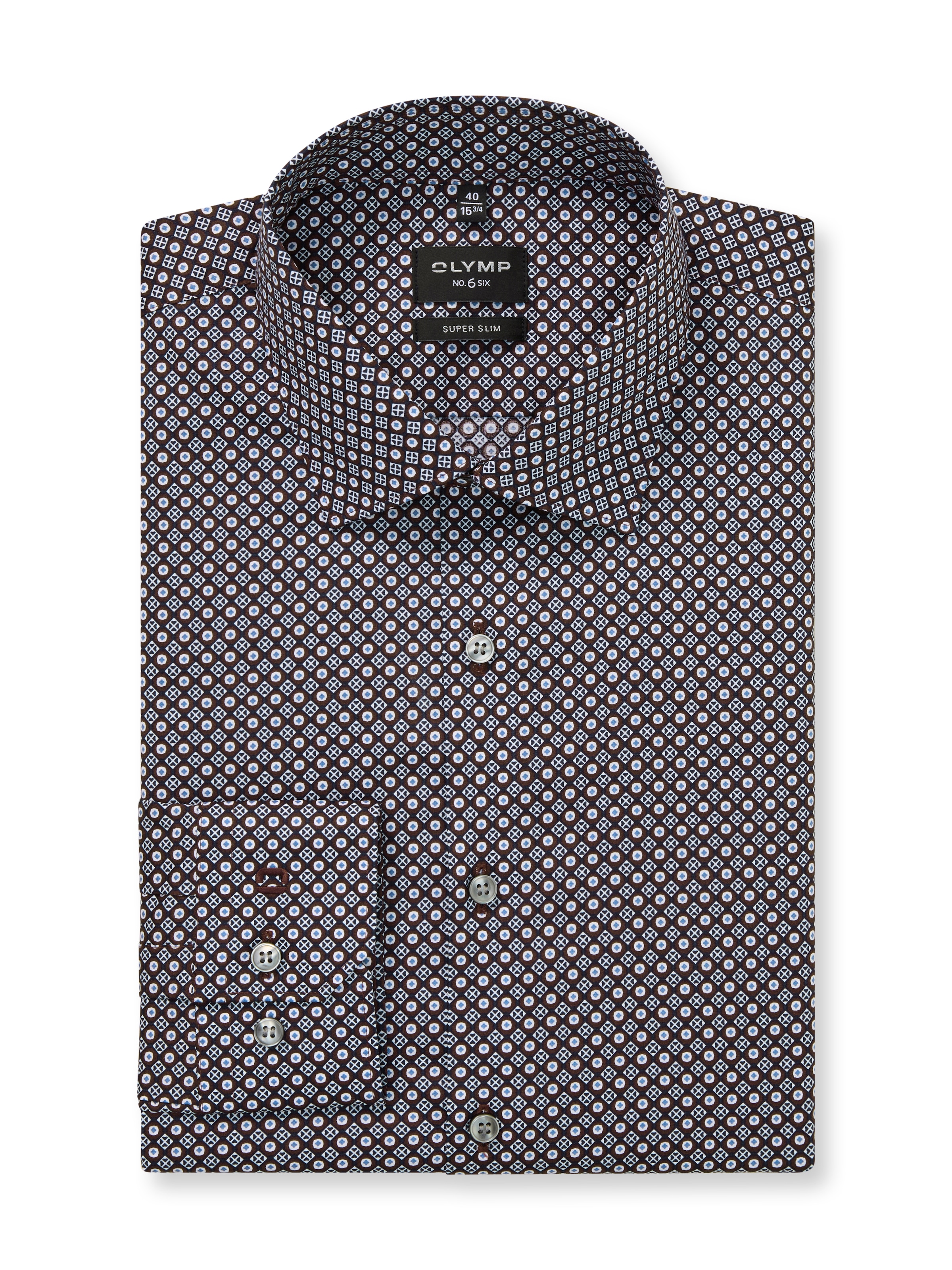 OLYMP Langarmhemd »No 6 six« super slim, gemustert, Businesshemd, Modern Kentkragen