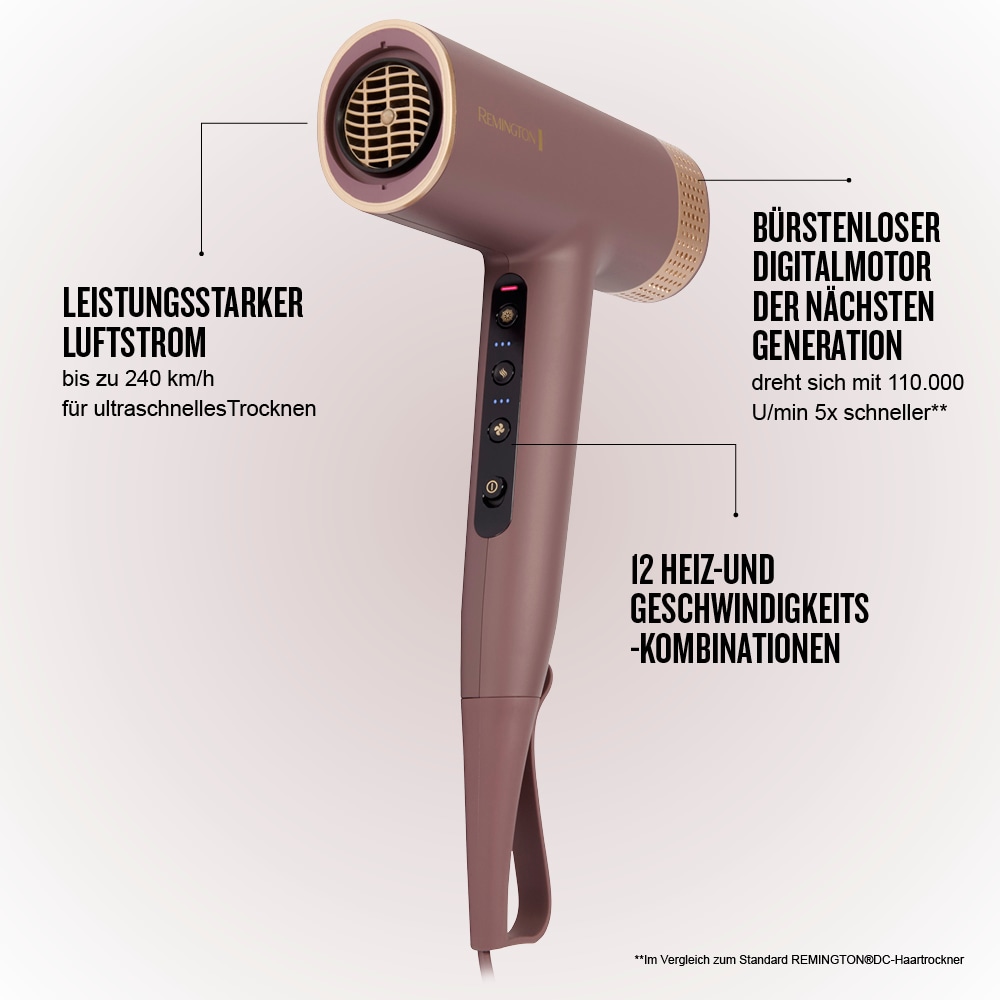 Remington Haartrockner »AIRviveDigital Haartrockner (EC8930)« 1.600 W 2 Aufsätze Digital Motor, Ionic Air, Anti-Frizz, 12 Heiz-&Geschwindigkeitsstufen