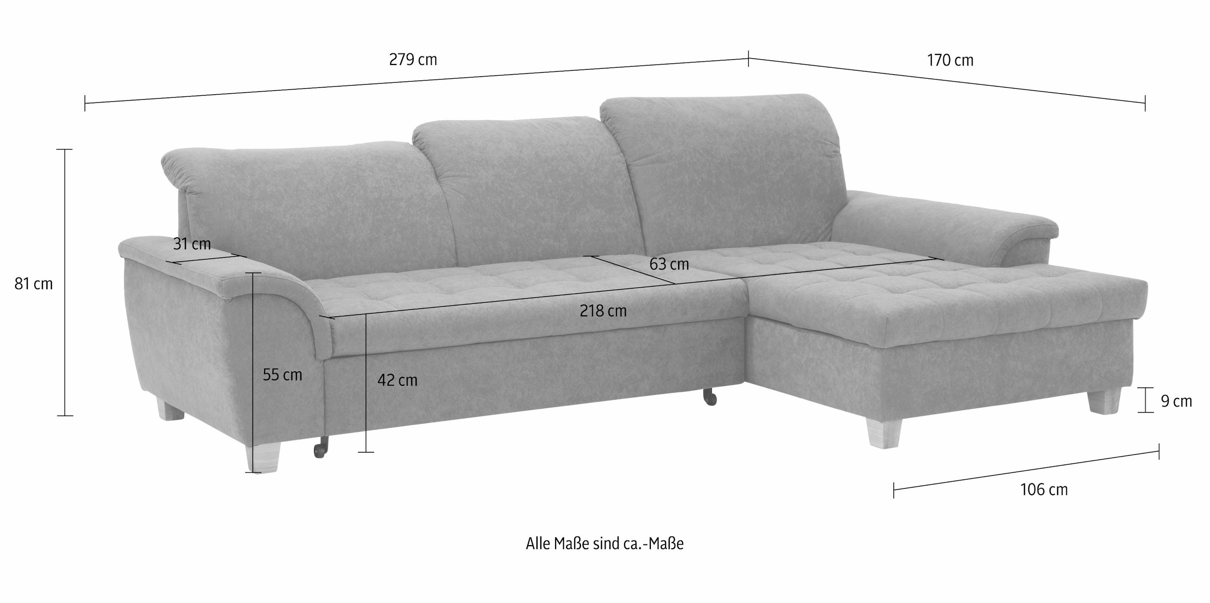 Home affaire Ecksofa »Lyla L-Form«, mit Recamiere, wahlweise mit Rückenfunktion und zusätzlich mit Bett