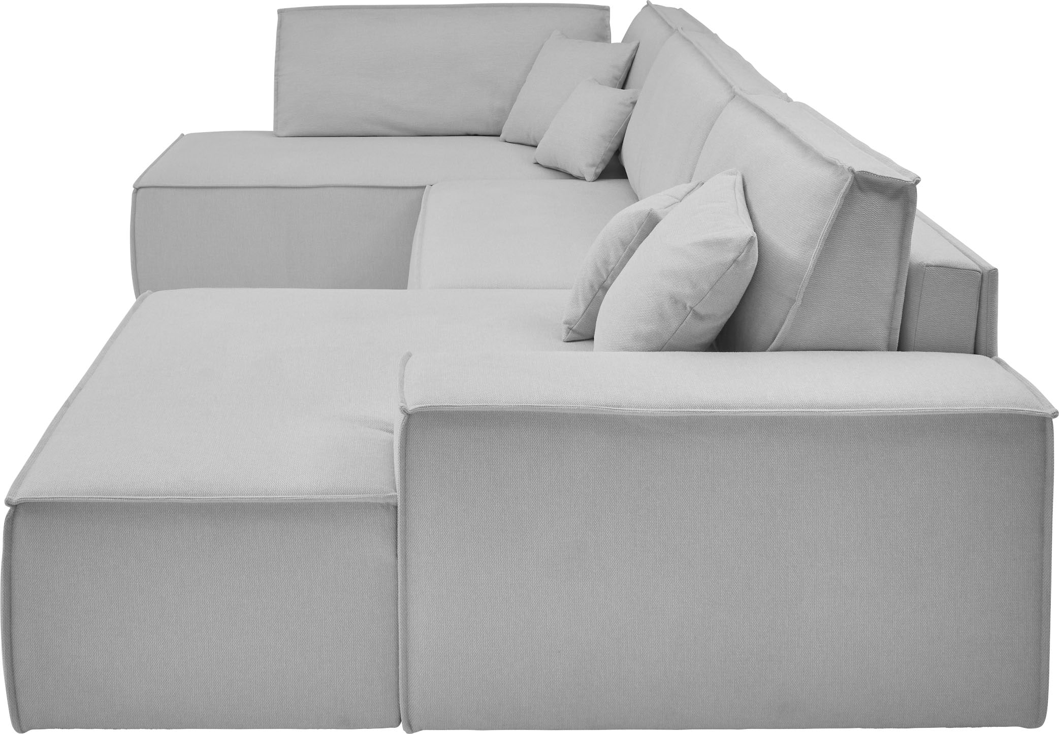 andas Wohnlandschaft »FINNLEY, U-Form XXL 329 cm, Schlafsofa, Schlaffunktion m. Bettkasten« verfügbar in den Stoffqualitäten Bouclé, Struktur fein und Mega Cord