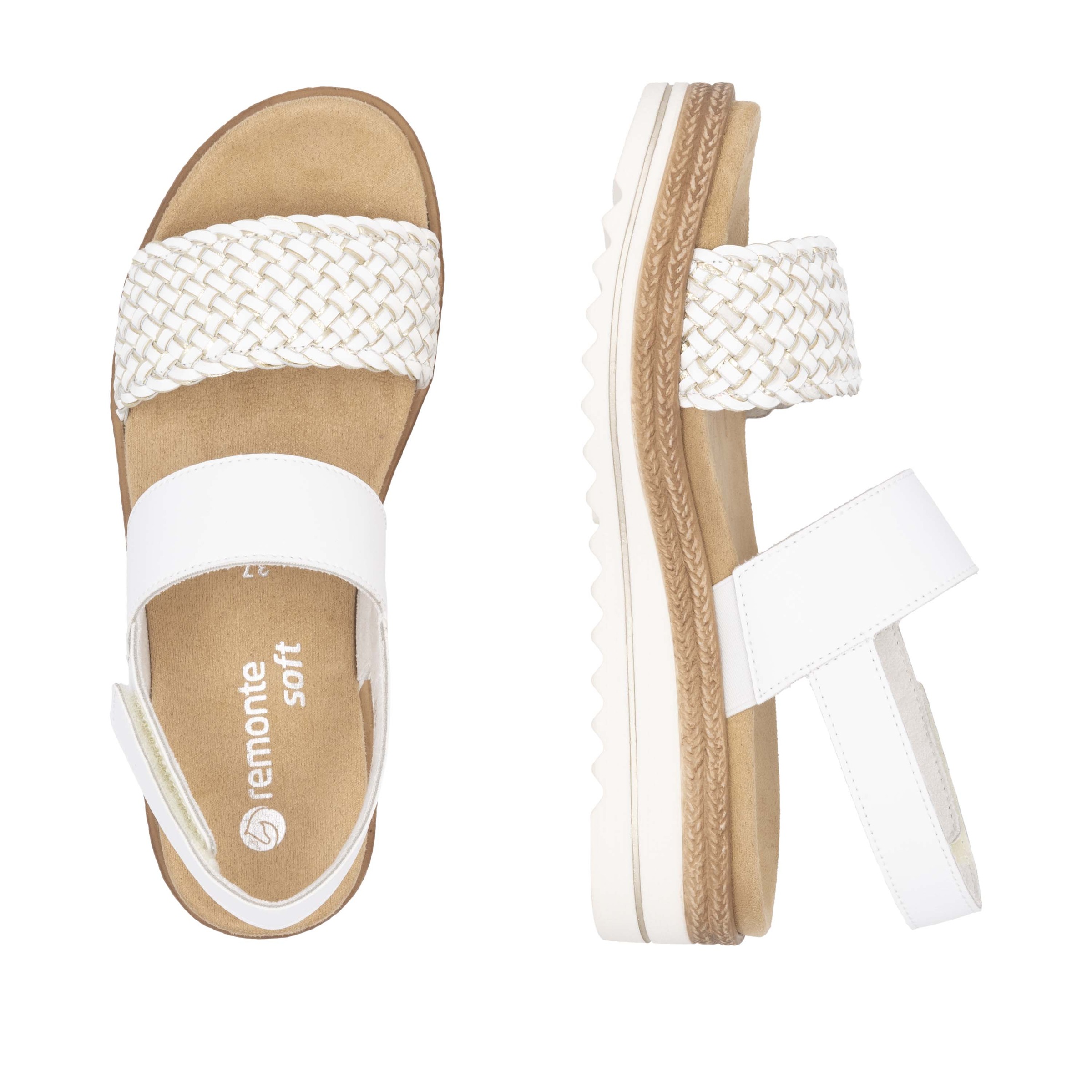 Remonte Keilsandalette »ELLE-Collection«, Sommerschuh, Sandale, Keilabsatz, mit Flechtbandage im Metalliclook