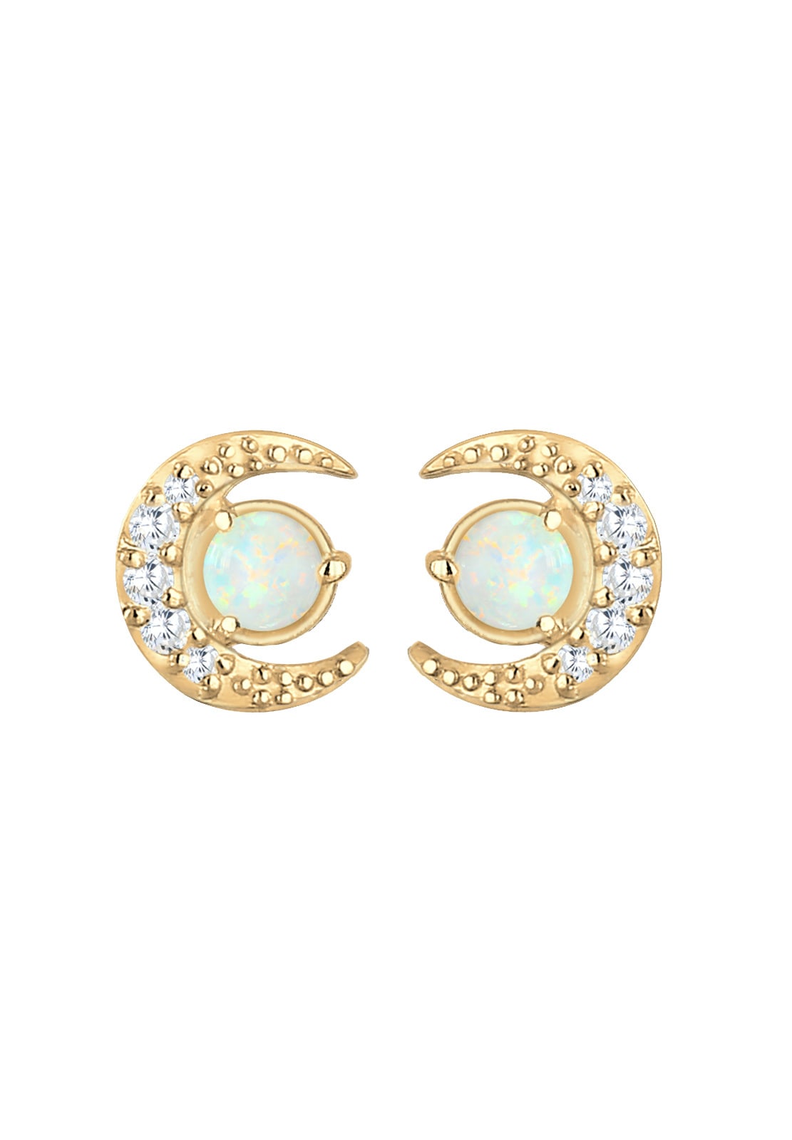 Elli Paar Ohrstecker »Ohrringe Ohrstecker Halbmond Zirkonia Synthetischer Opal 925 Sterling Silber vergoldet«