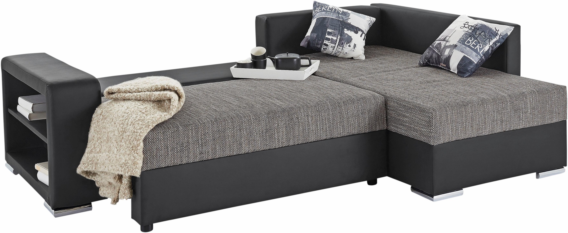 COLLECTION AB Ecksofa »John L-Form«, mit Bettfunktion, Bettkasten und integriertem Regal