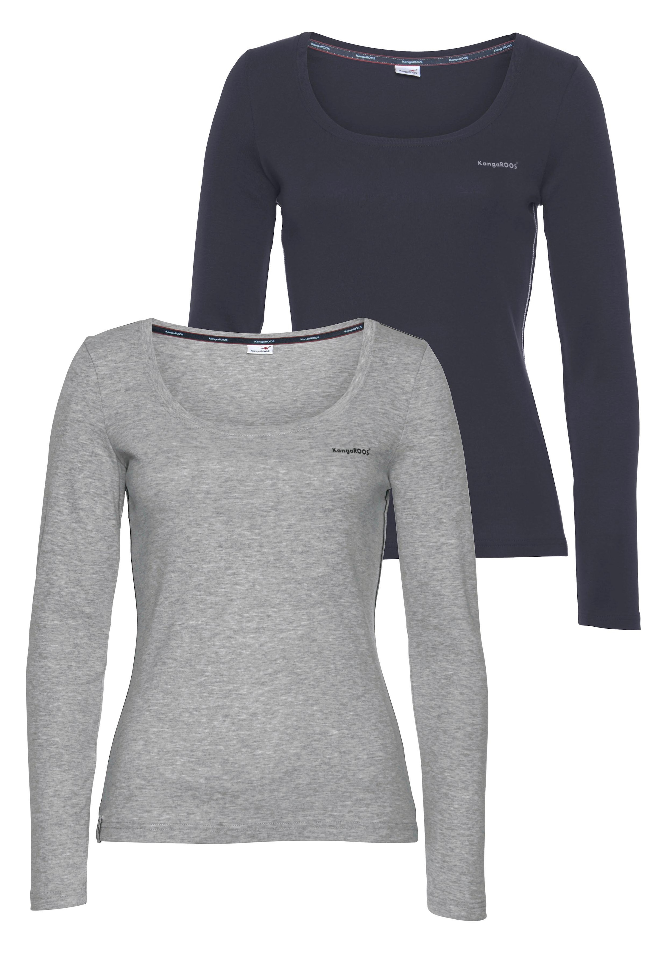 KangaROOS Langarmshirt, (Packung, 2 tlg., 2er-Pack), Langarm, unifarben oder meliert, Rundhalsausschnitt