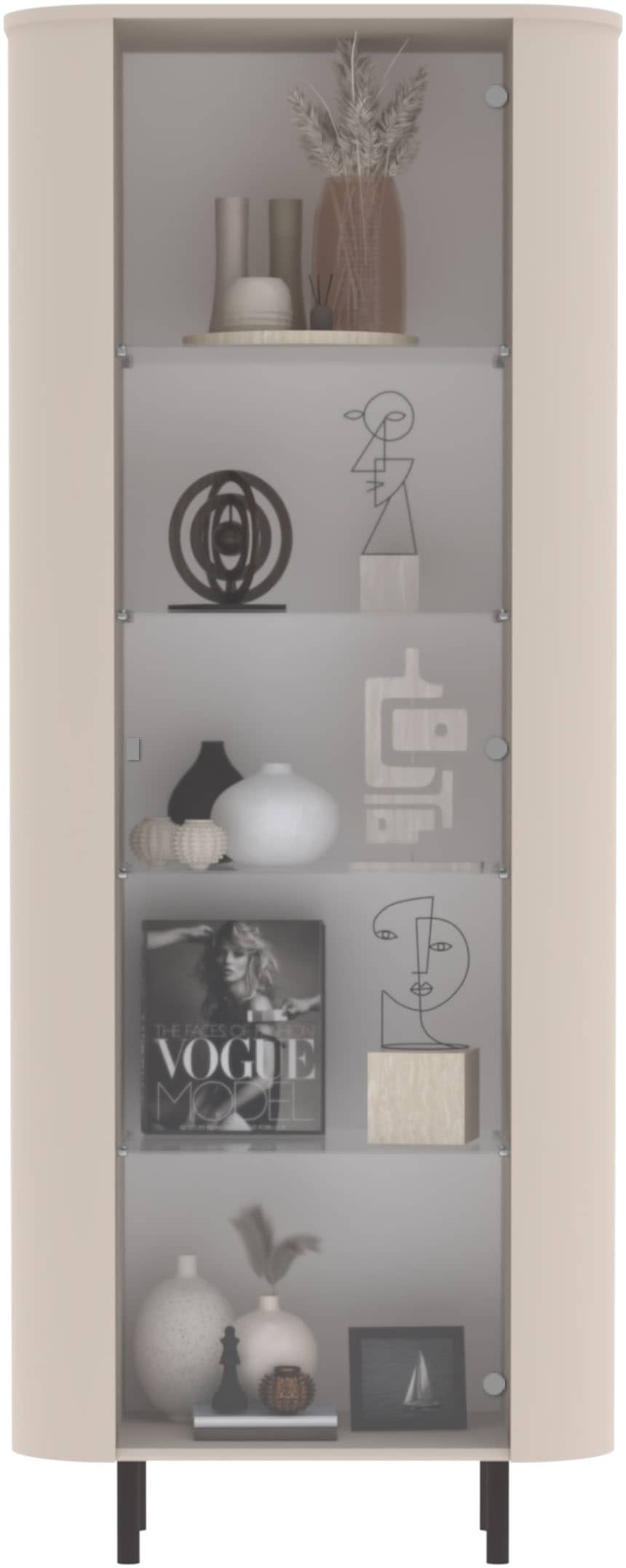 INOSIGN Vitrine »Lido, Standvitrine 200 cm hoch, 1 Tür, Glasvitrine, Vitrinenschrank« Gebogenes MDF, Stirnseiten mit Rundung, Metallfüße, dekorativ & edel