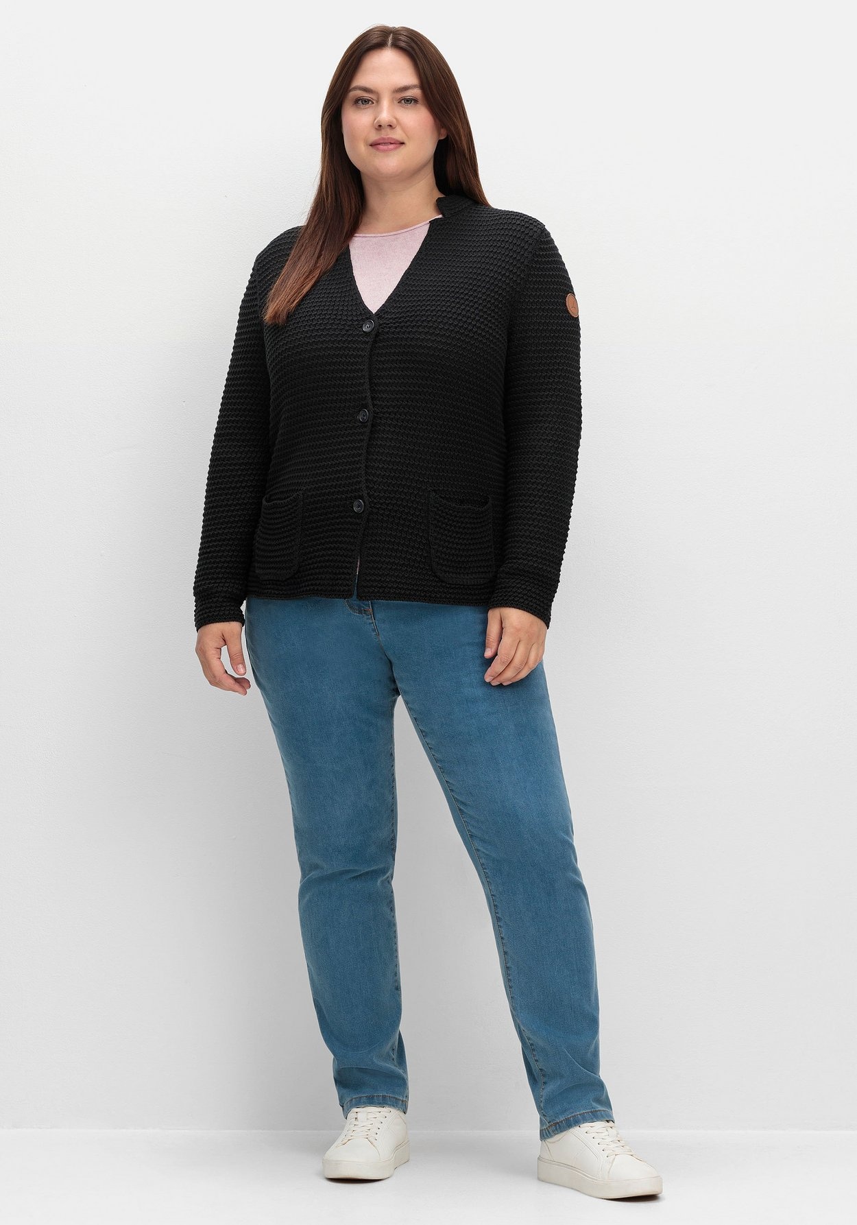 Sheego Strickjacke »Grobstrickjacke mit Stehkragen und Taschen«