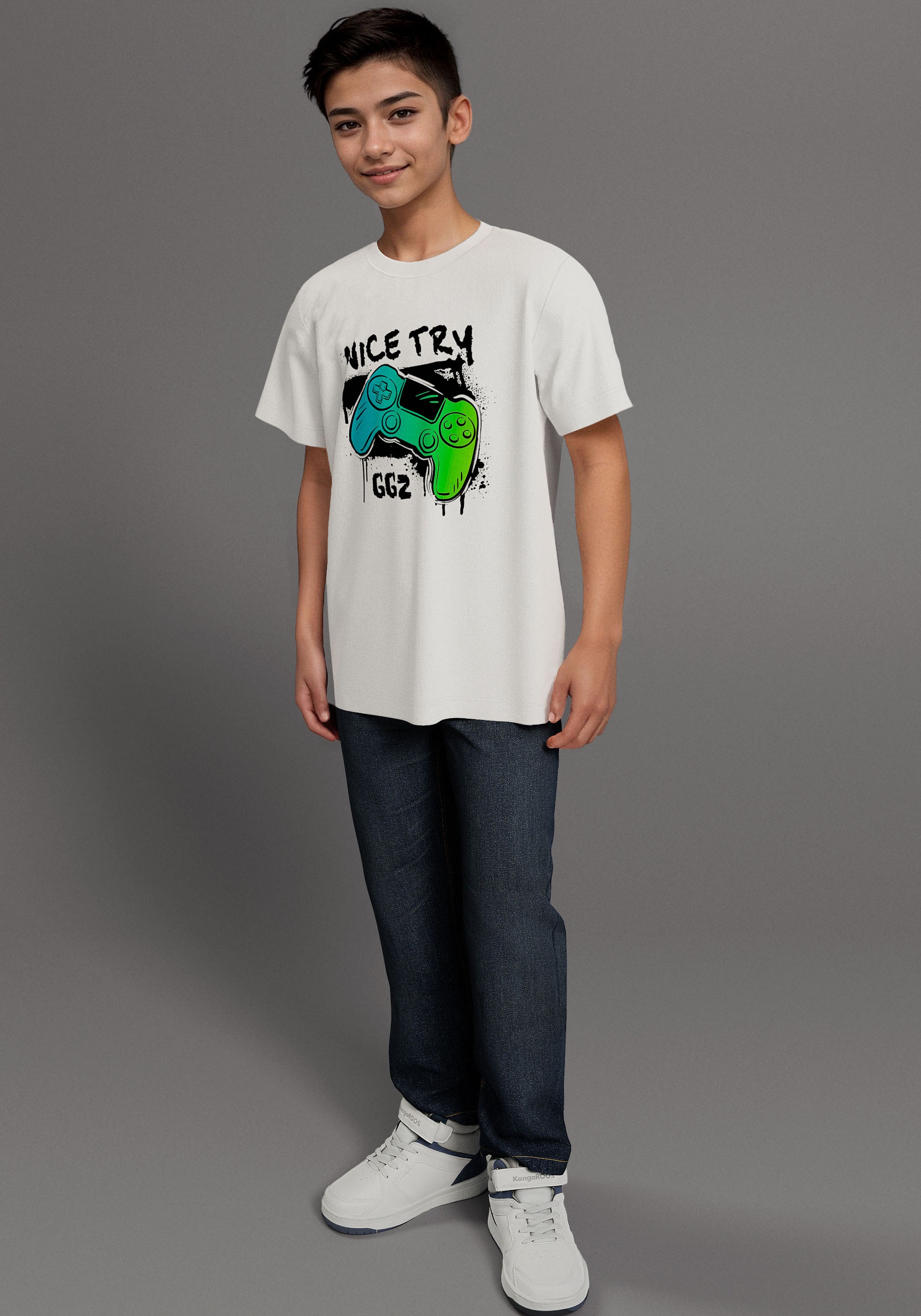 KIDSWORLD T-Shirt »Gamer-Druck: NICE TRY«, cooler Gamer-Print